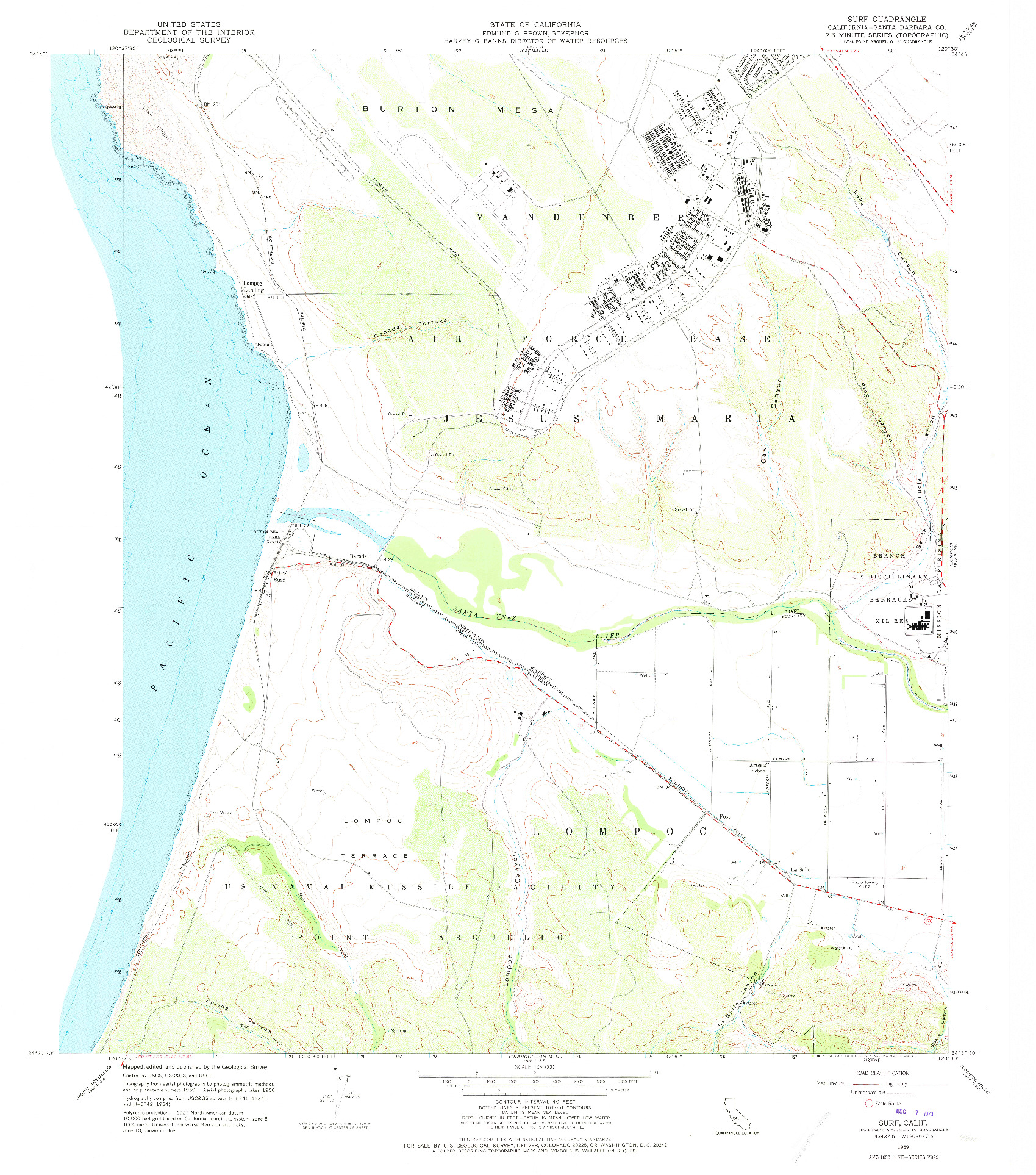 USGS 1:24000-SCALE QUADRANGLE FOR SURF, CA 1959