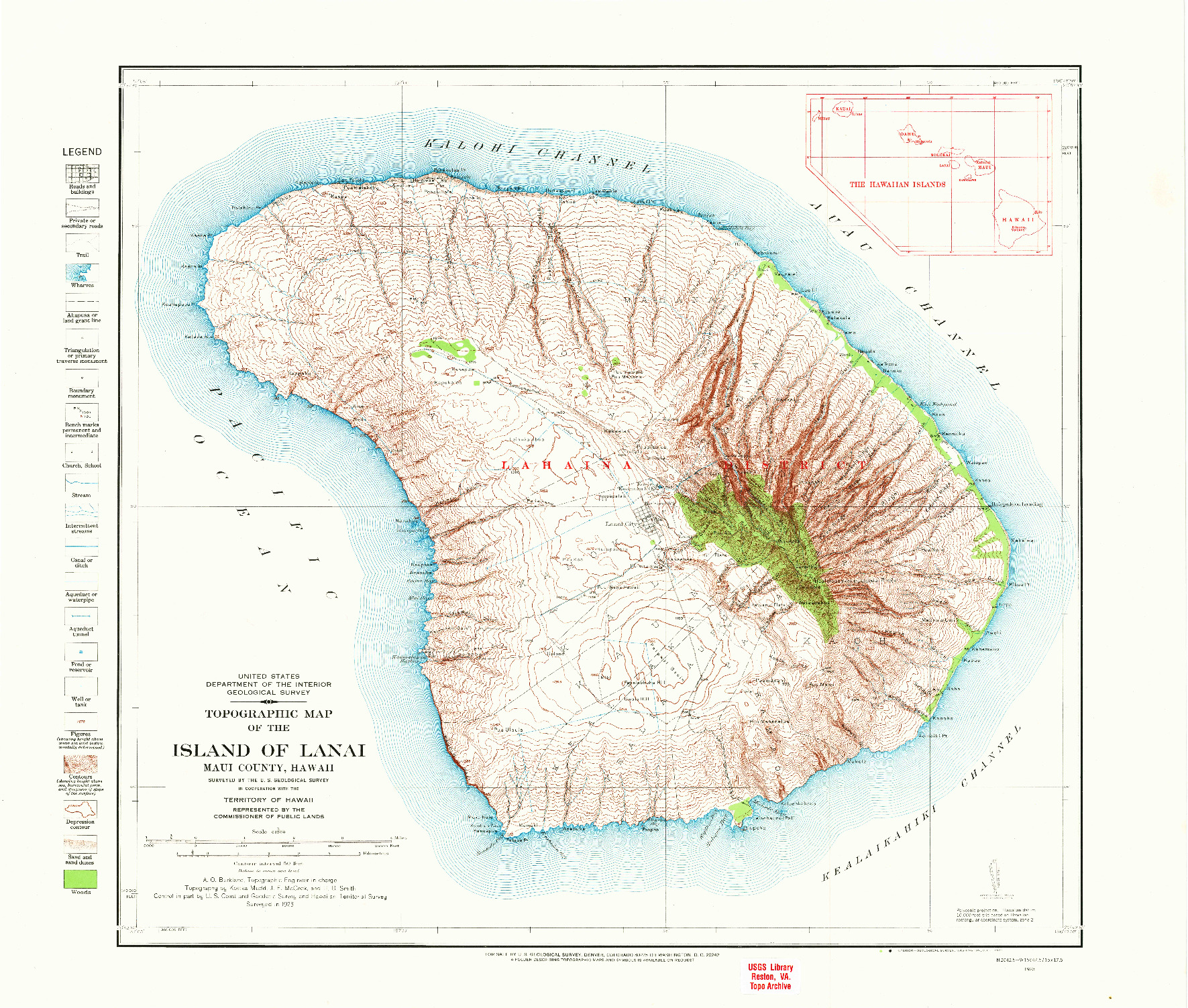 USGS 1:62500-SCALE QUADRANGLE FOR ISLAND OF LANAI, HI 1923