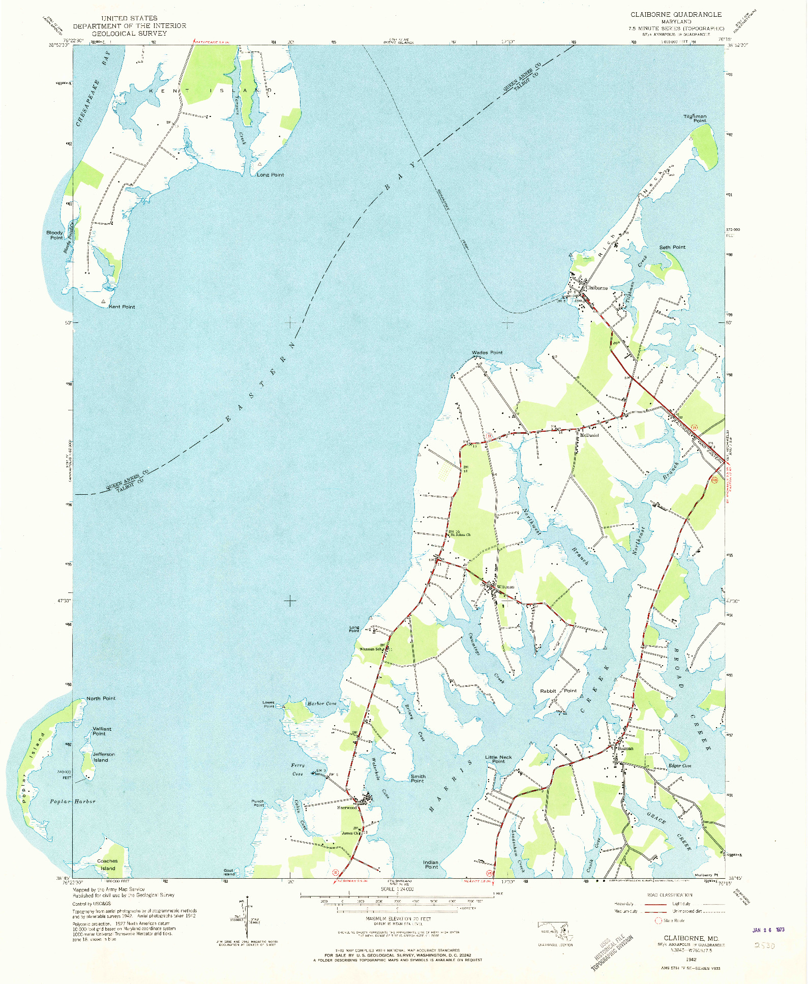 USGS 1:24000-SCALE QUADRANGLE FOR CLAIBORNE, MD 1942