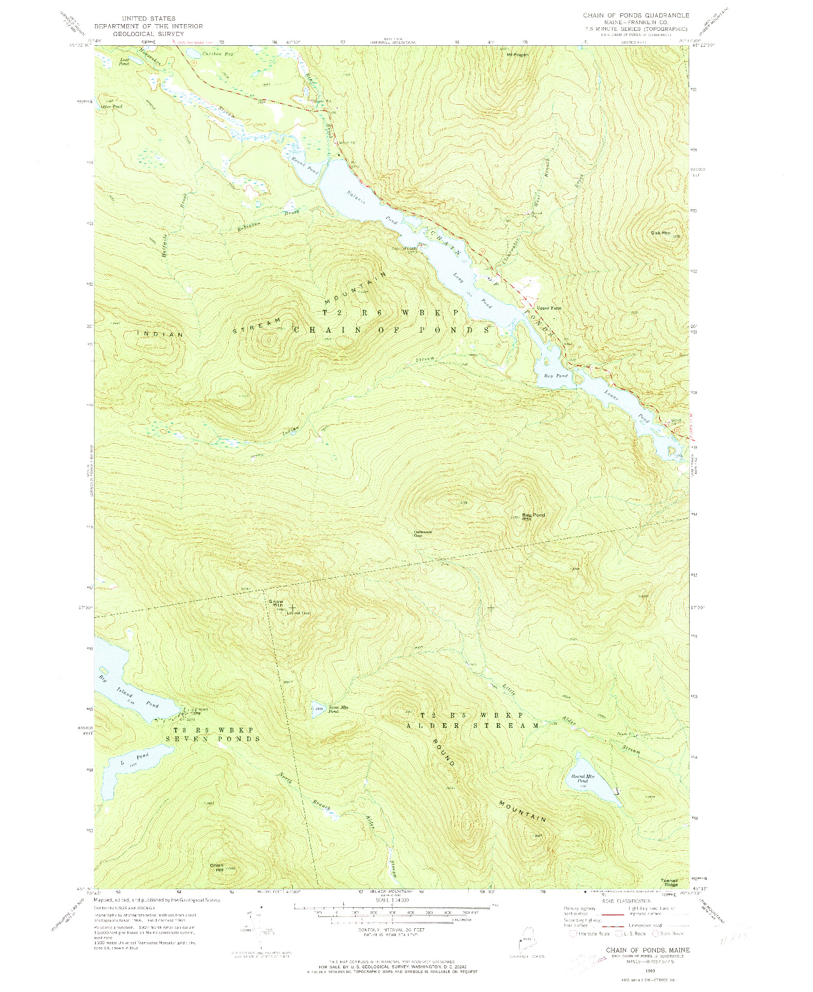USGS 1:24000-SCALE QUADRANGLE FOR CHAIN OF PONDS, ME 1969
