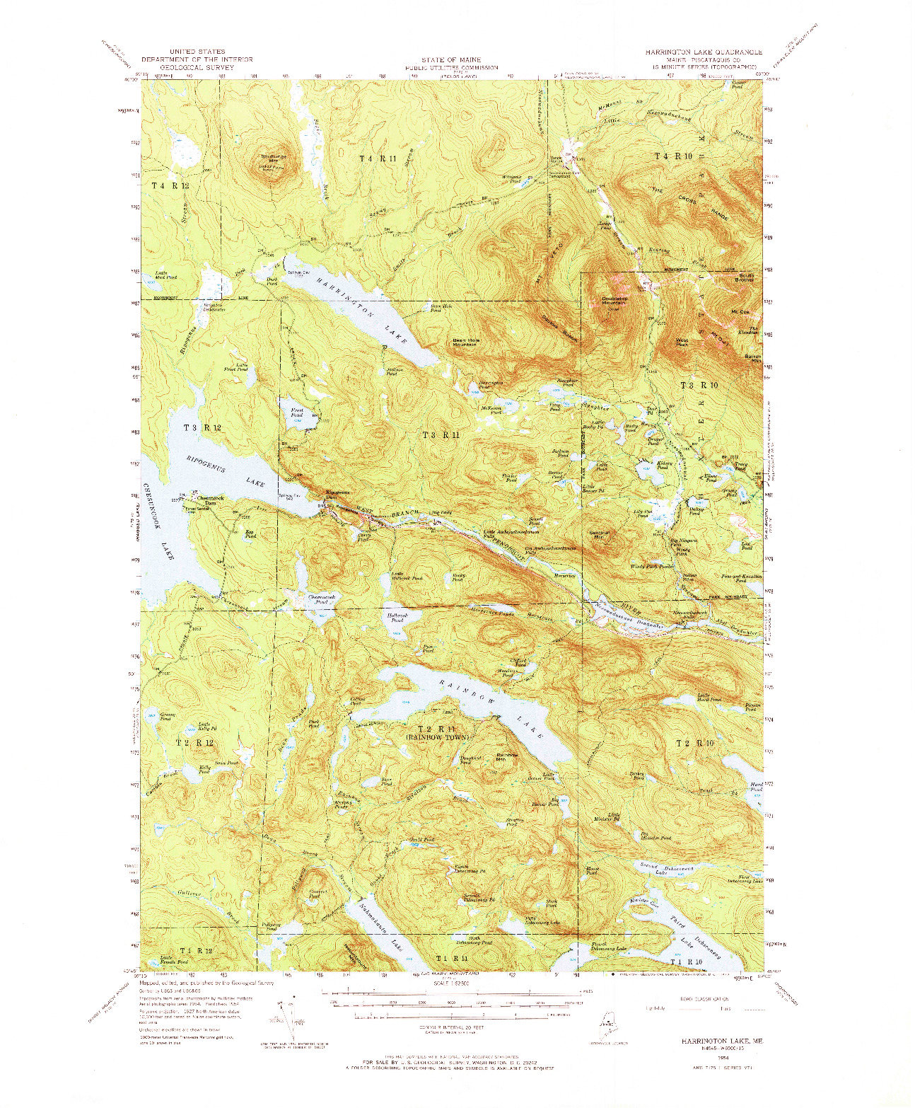 USGS 1:62500-SCALE QUADRANGLE FOR HARRINGTON LAKE, ME 1954