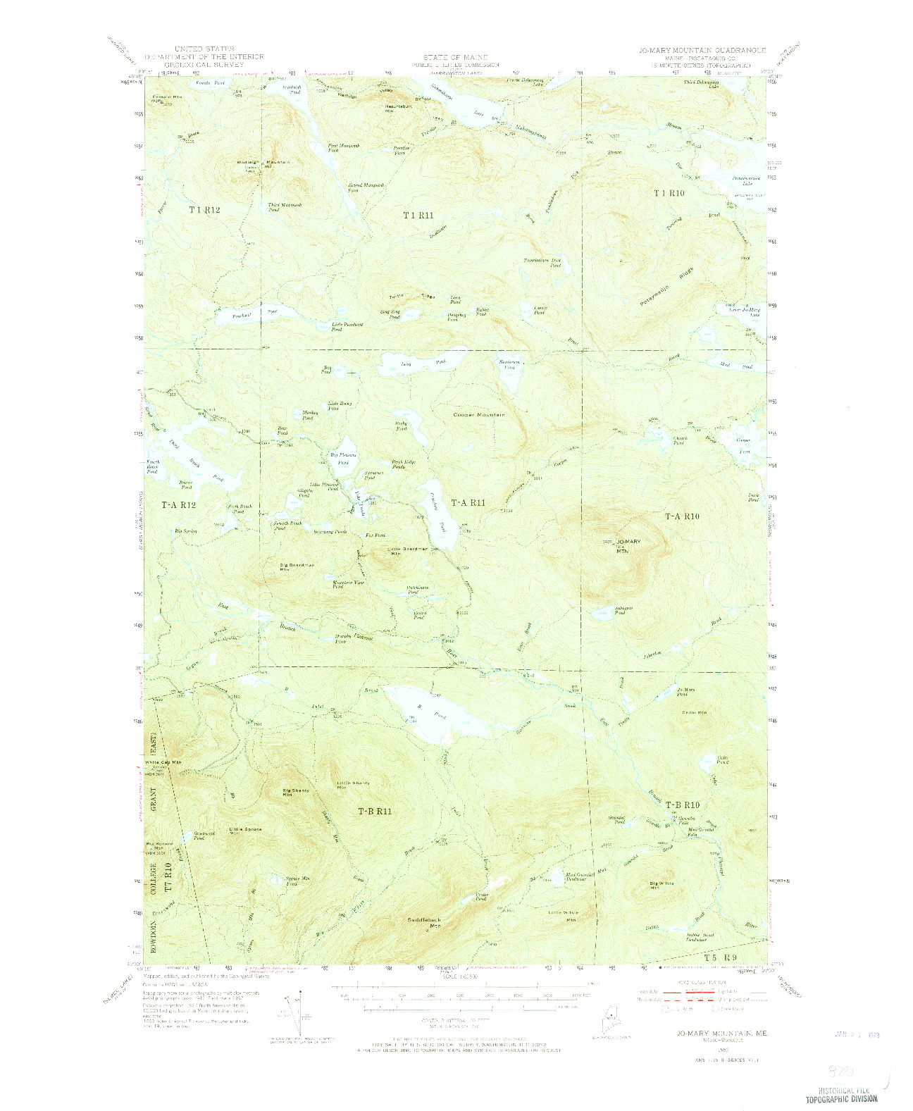 USGS 1:62500-SCALE QUADRANGLE FOR JO-MARY MOUNTAIN, ME 1952