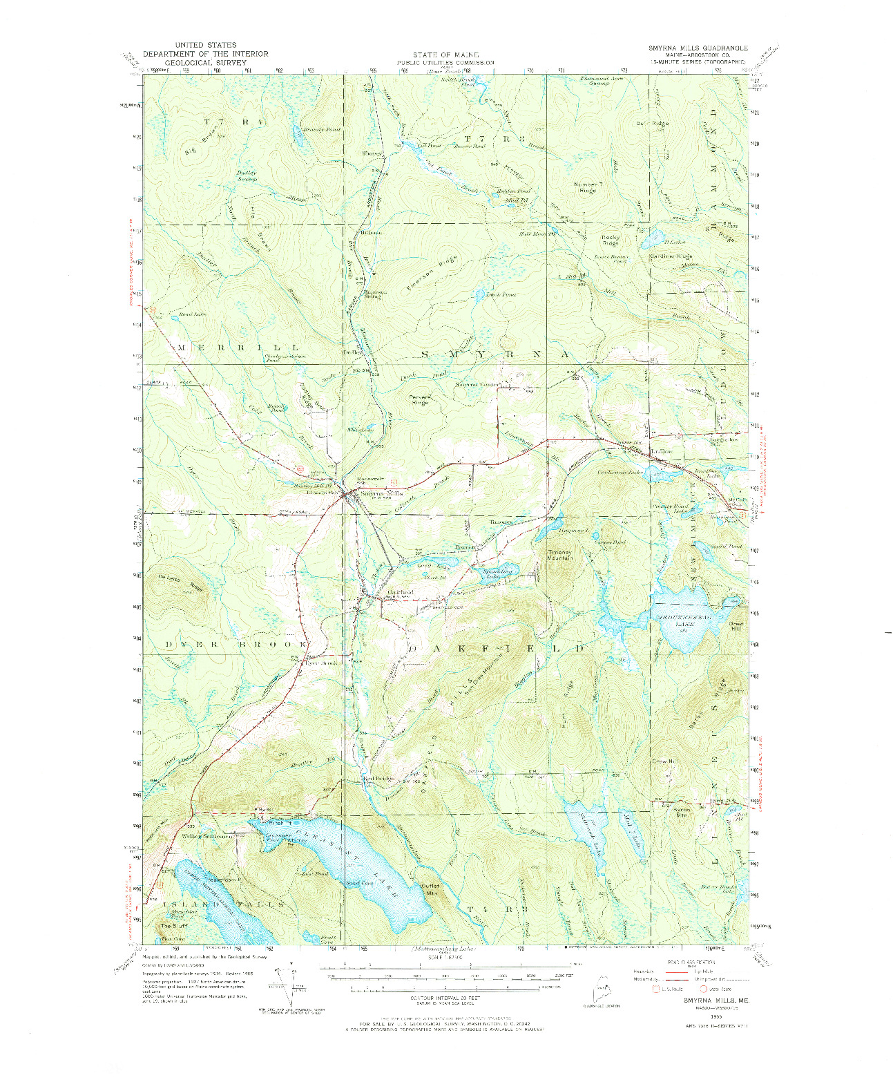 USGS 1:62500-SCALE QUADRANGLE FOR SMYRNA MILLS, ME 1955