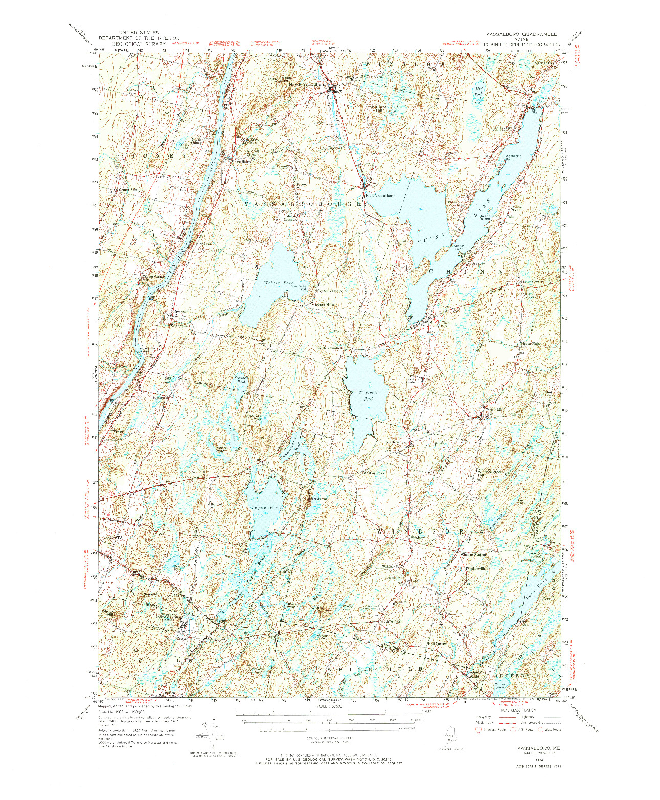 USGS 1:62500-SCALE QUADRANGLE FOR VASSALBORO, ME 1956