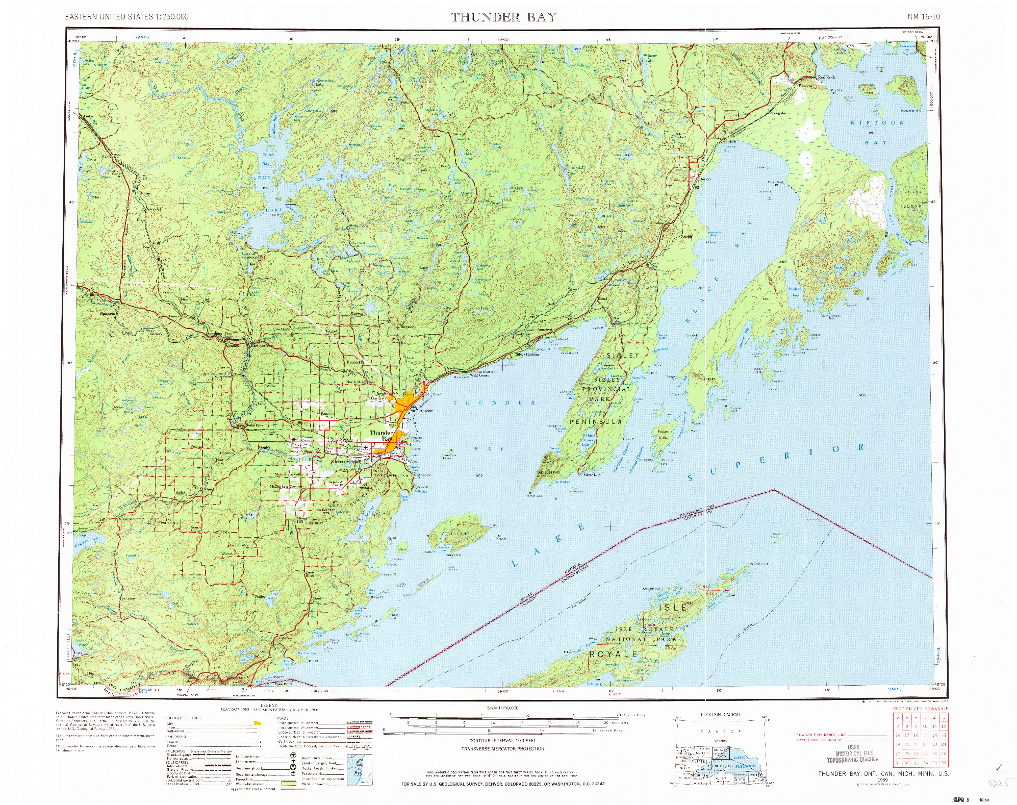 USGS 1:250000-SCALE QUADRANGLE FOR THUNDER BAY, MI 1959