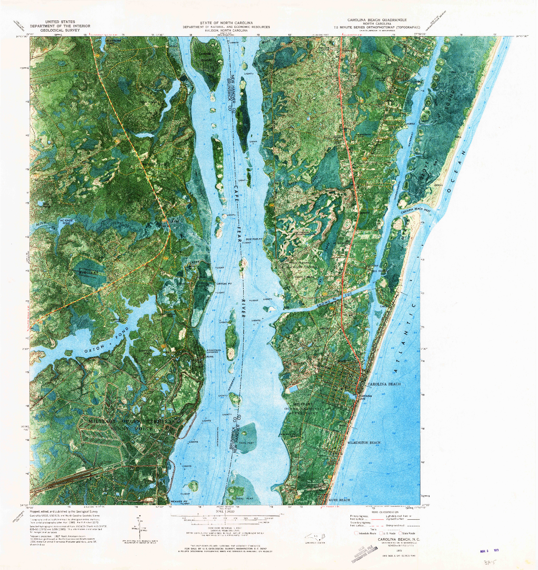 USGS 1:24000-SCALE QUADRANGLE FOR CAROLINA BEACH, NC 1970