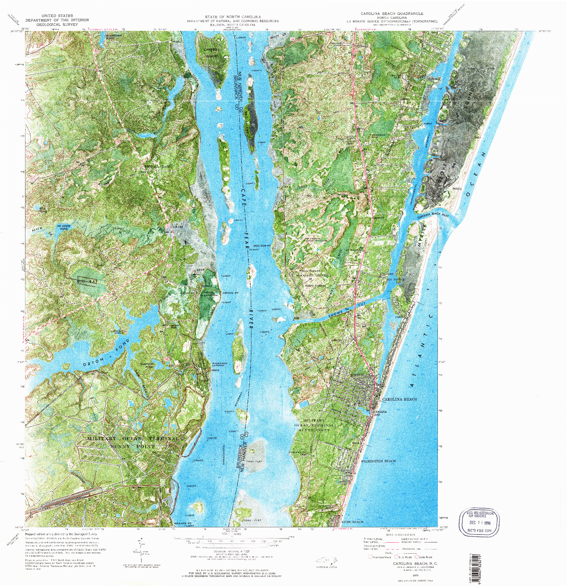 USGS 1:24000-SCALE QUADRANGLE FOR CAROLINA BEACH, NC 1970