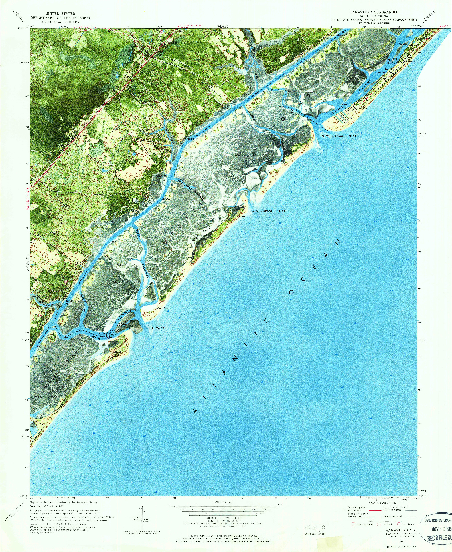 USGS 1:24000-SCALE QUADRANGLE FOR HAMPSTEAD, NC 1970