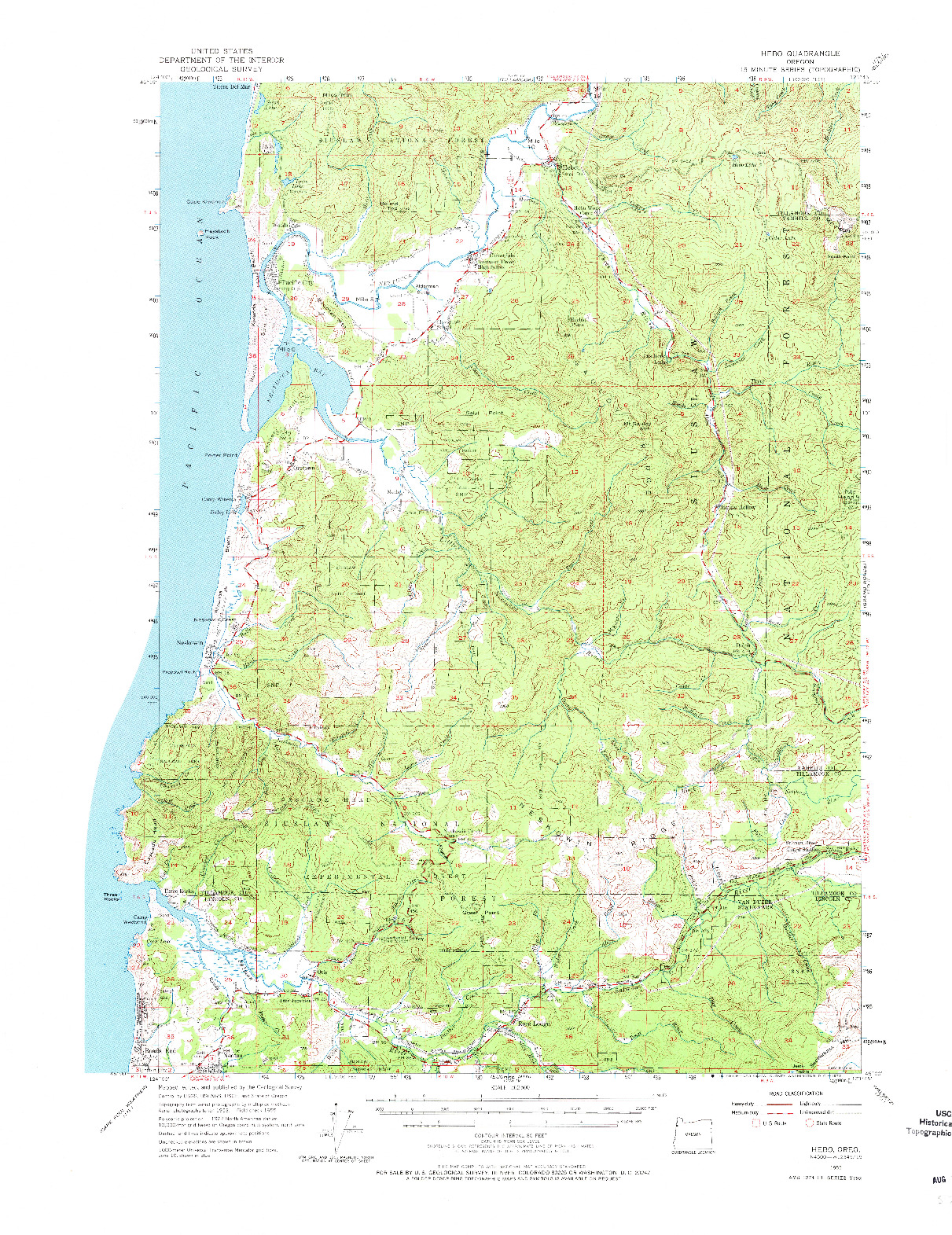 USGS 1:62500-SCALE QUADRANGLE FOR HEBO, OR 1955