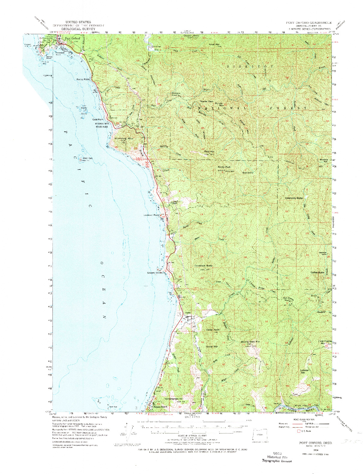 USGS 1:62500-SCALE QUADRANGLE FOR PORT ORFORD, OR 1954