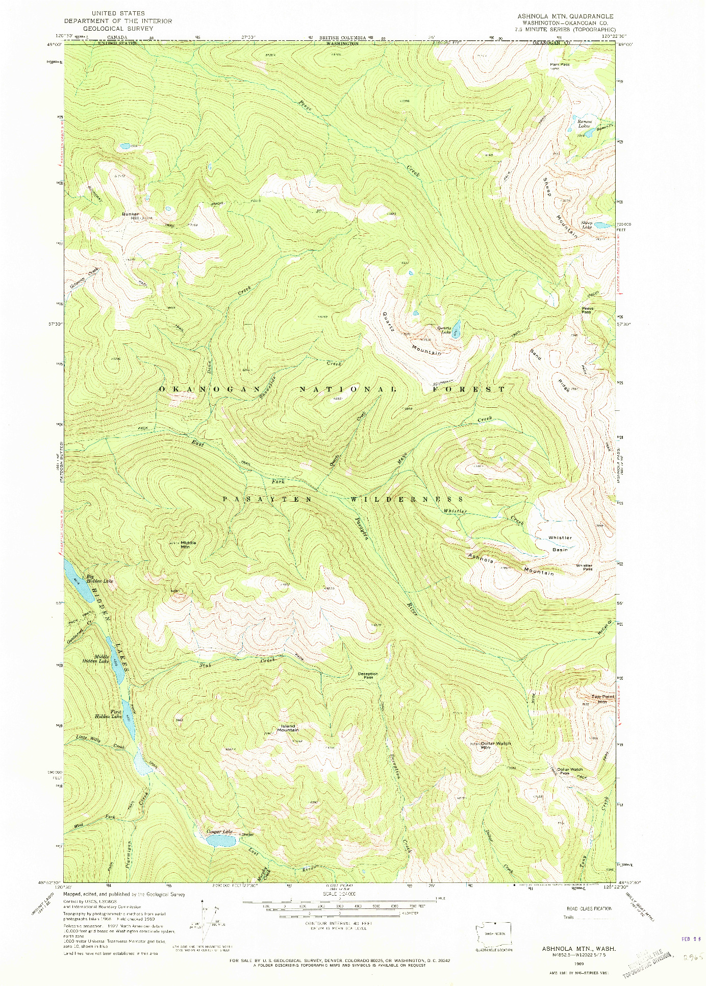 USGS 1:24000-SCALE QUADRANGLE FOR ASHNOLA MTN, WA 1969