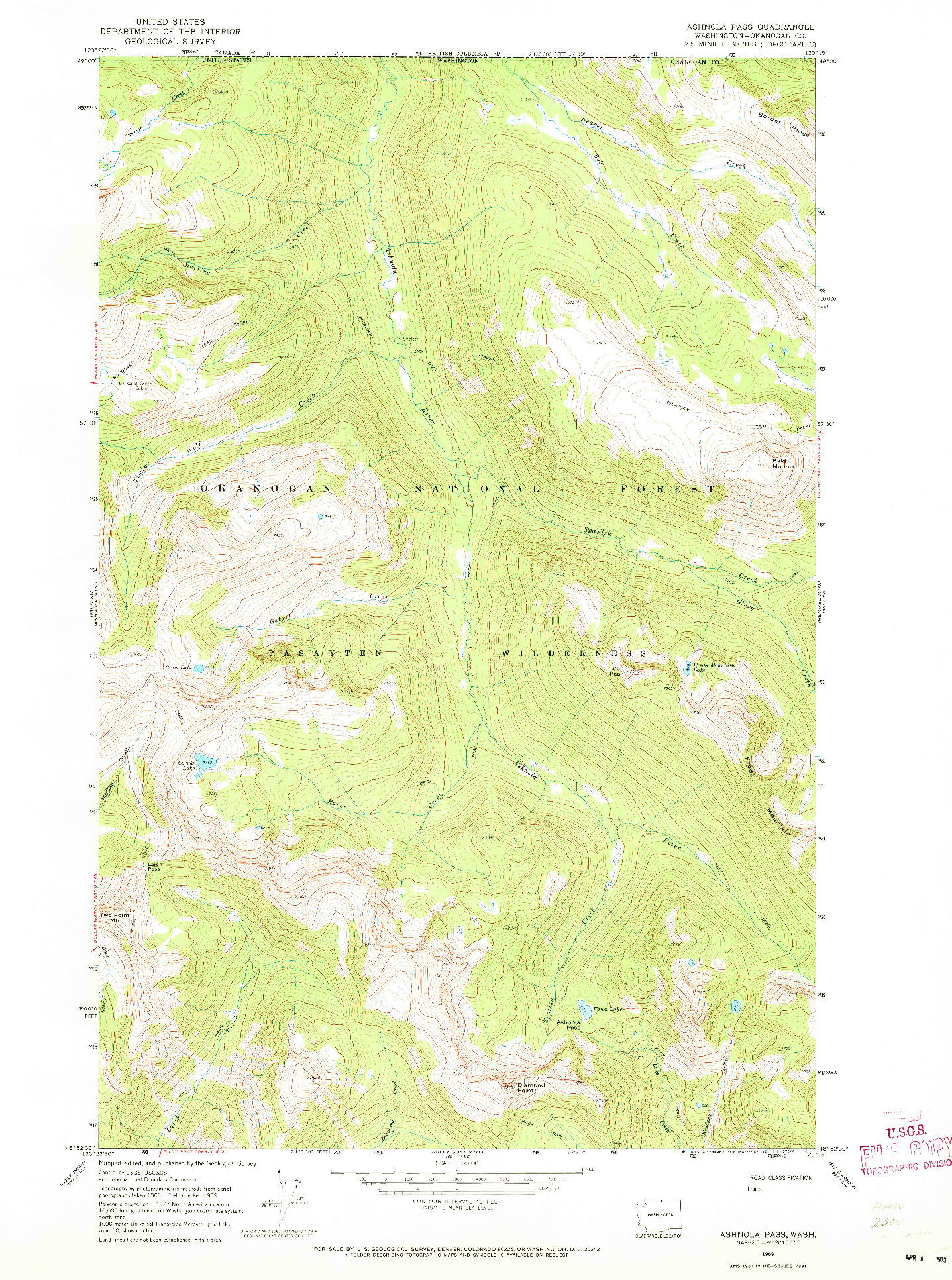 USGS 1:24000-SCALE QUADRANGLE FOR ASHNOLA PASS, WA 1969