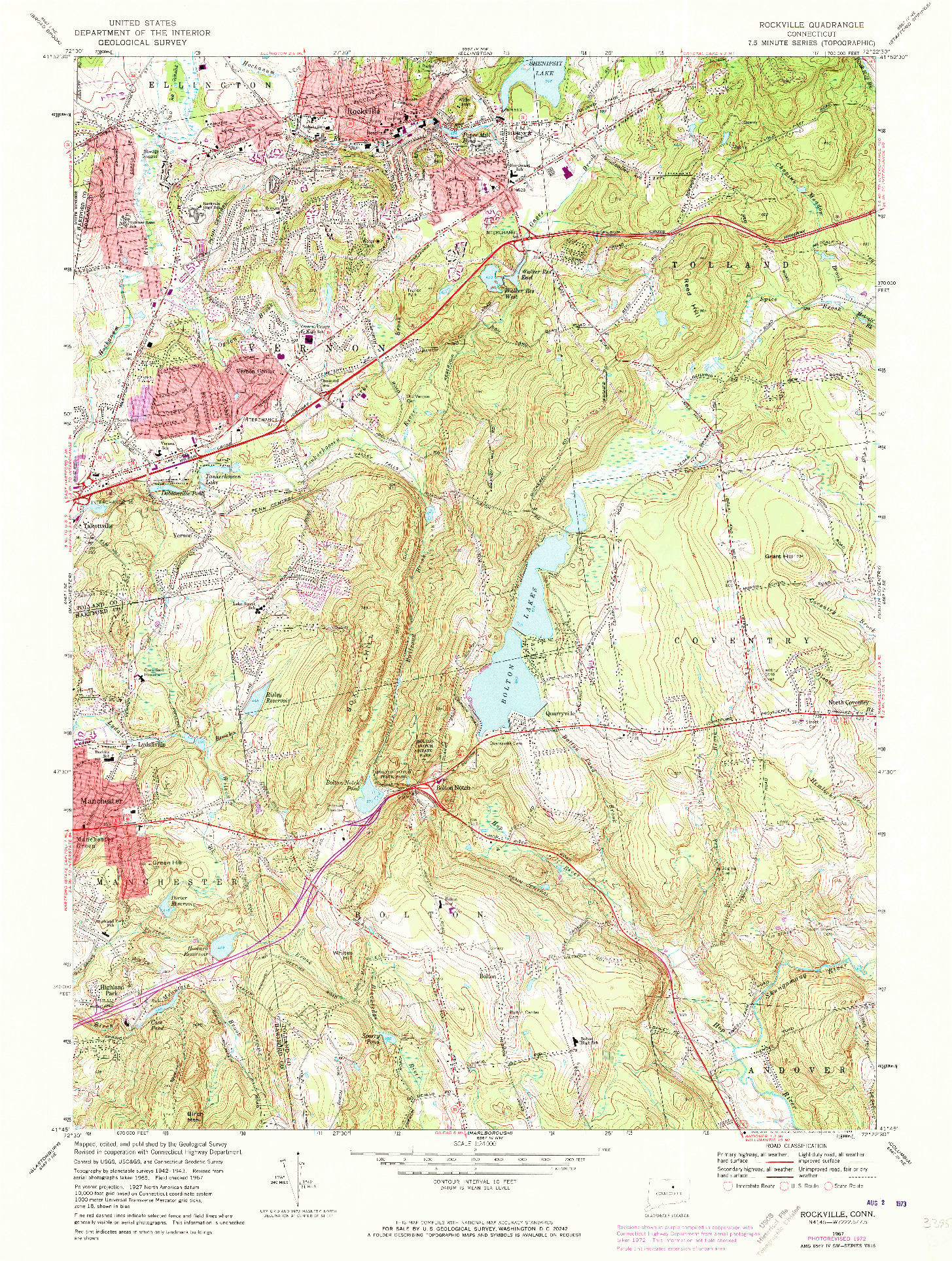 USGS 1:24000-SCALE QUADRANGLE FOR ROCKVILLE, CT 1967