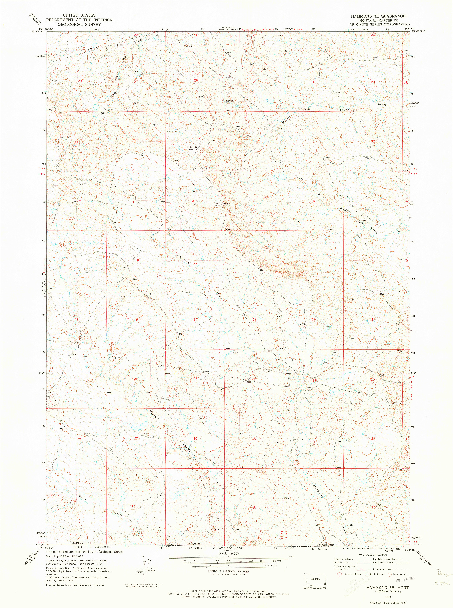 USGS 1:24000-SCALE QUADRANGLE FOR HAMMOND SE, MT 1970