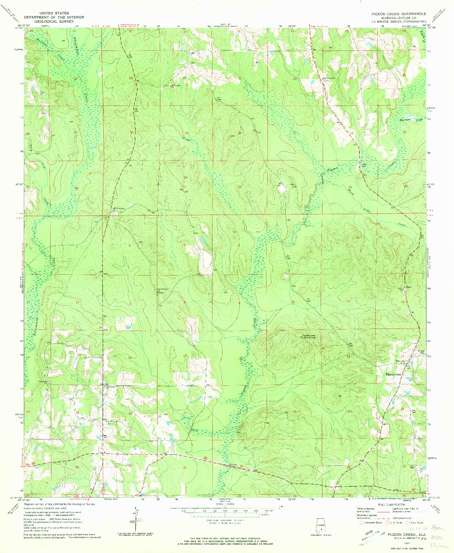 USGS 1:24000-SCALE QUADRANGLE FOR PIGEON CREEK, AL 1971