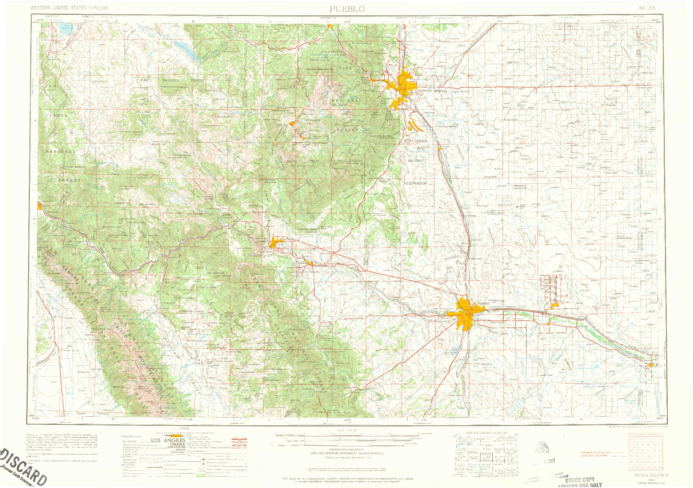 USGS 1:250000-SCALE QUADRANGLE FOR PUEBLO, CO 1954