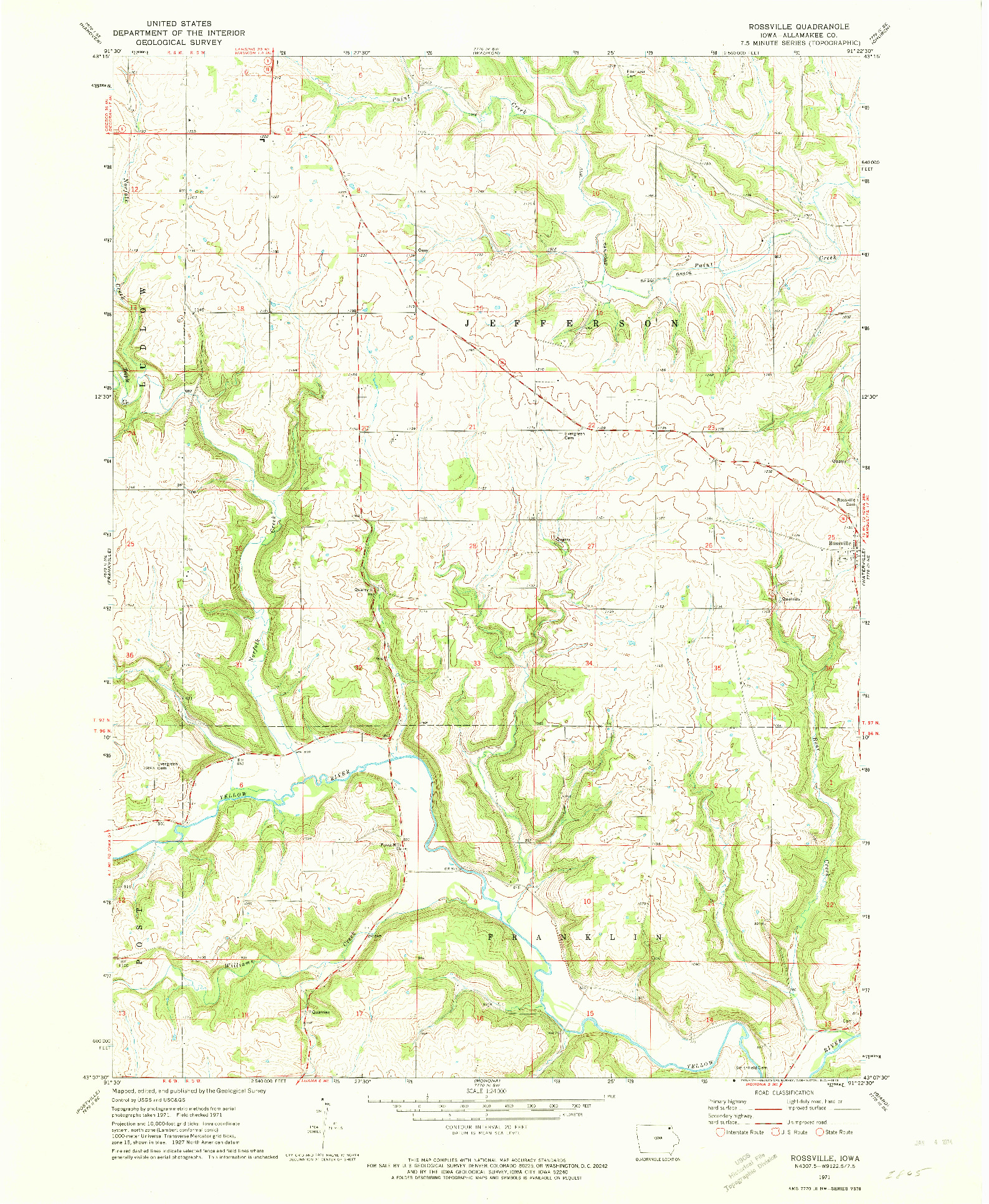 USGS 1:24000-SCALE QUADRANGLE FOR ROSSVILLE, IA 1971