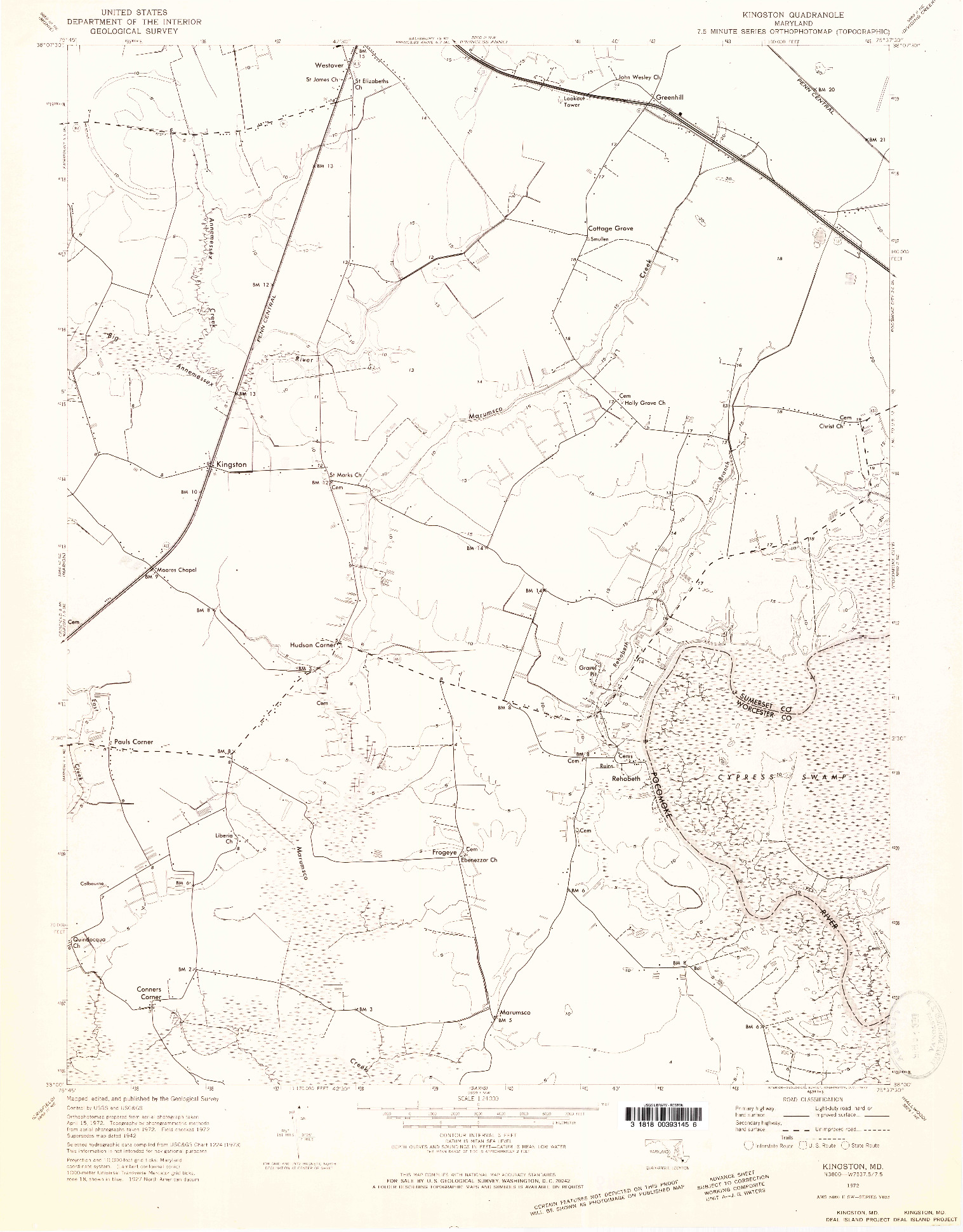 USGS 1:24000-SCALE QUADRANGLE FOR KINGSTON, MD 1972