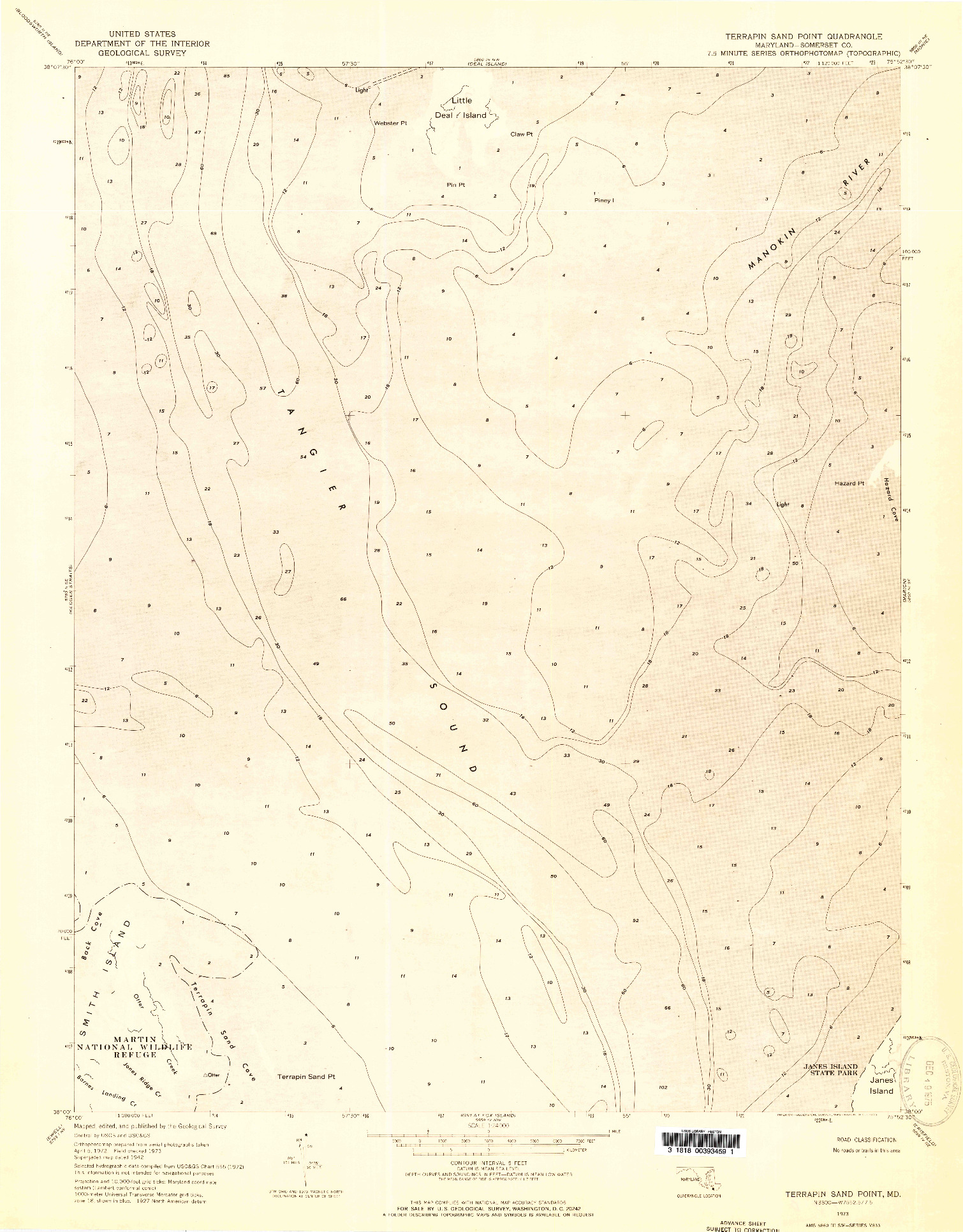USGS 1:24000-SCALE QUADRANGLE FOR TERRAPIN SAND POINT, MD 1973