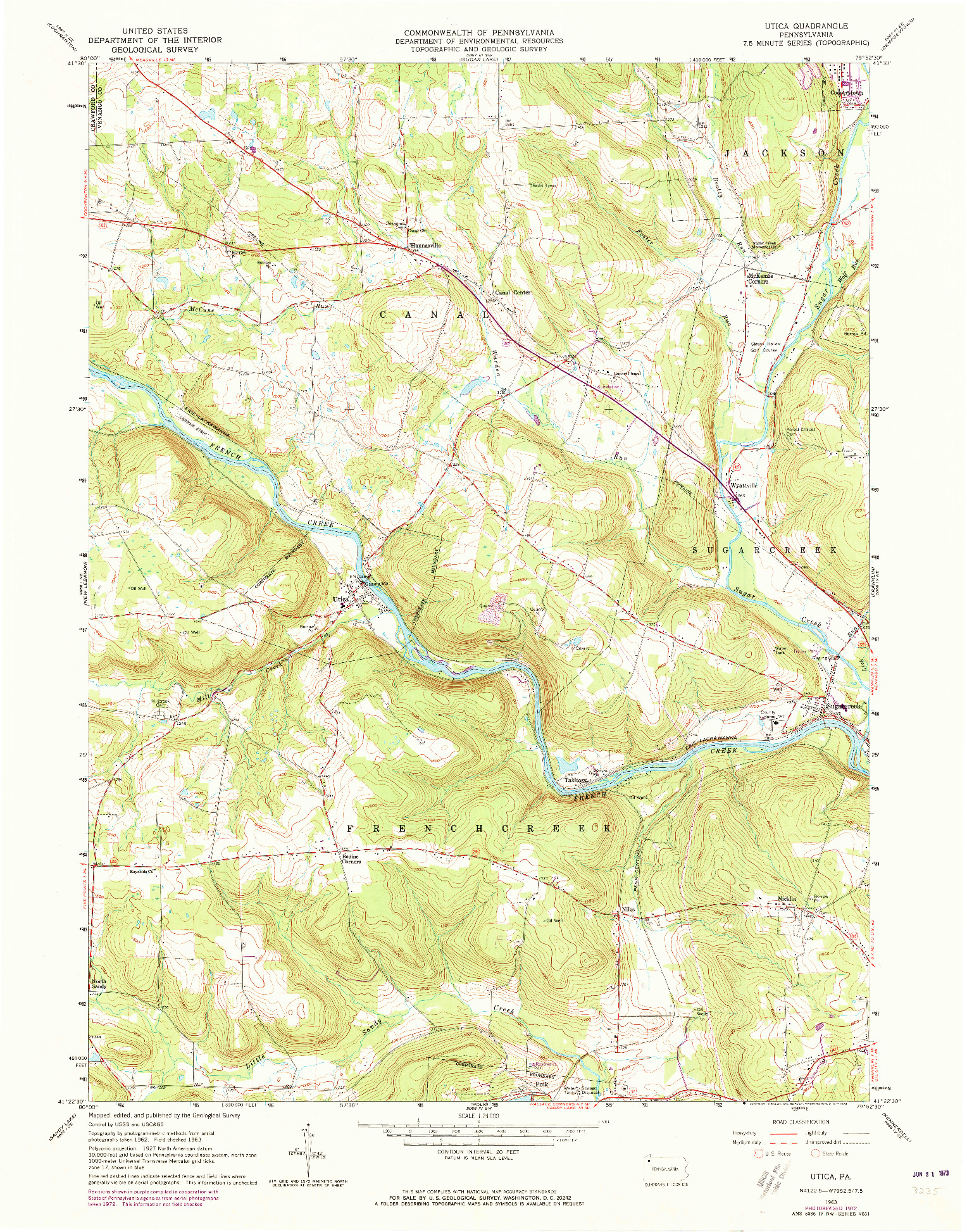USGS 1:24000-SCALE QUADRANGLE FOR UTICA, PA 1963
