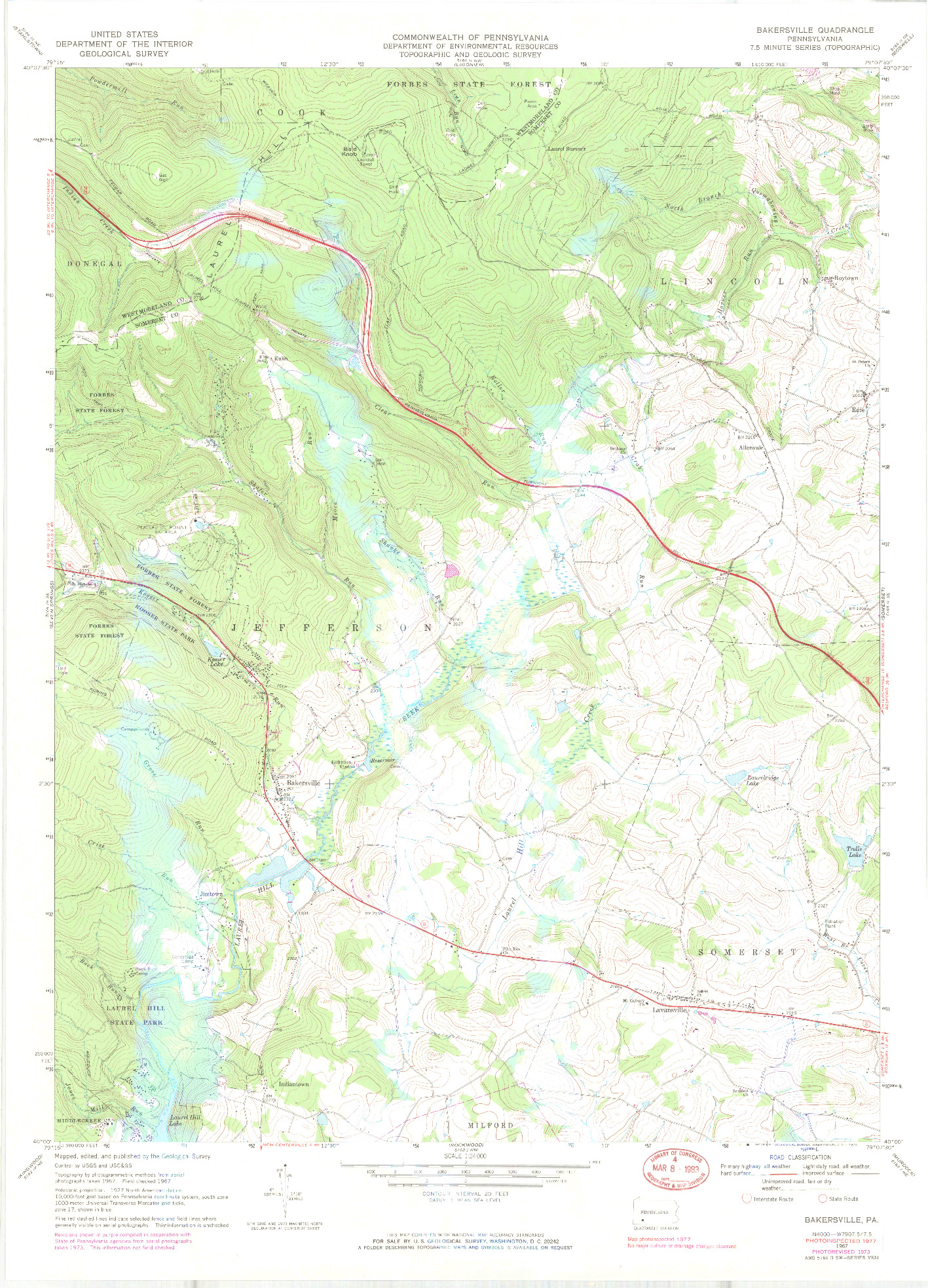 USGS 1:24000-SCALE QUADRANGLE FOR BAKERSVILLE, PA 1967