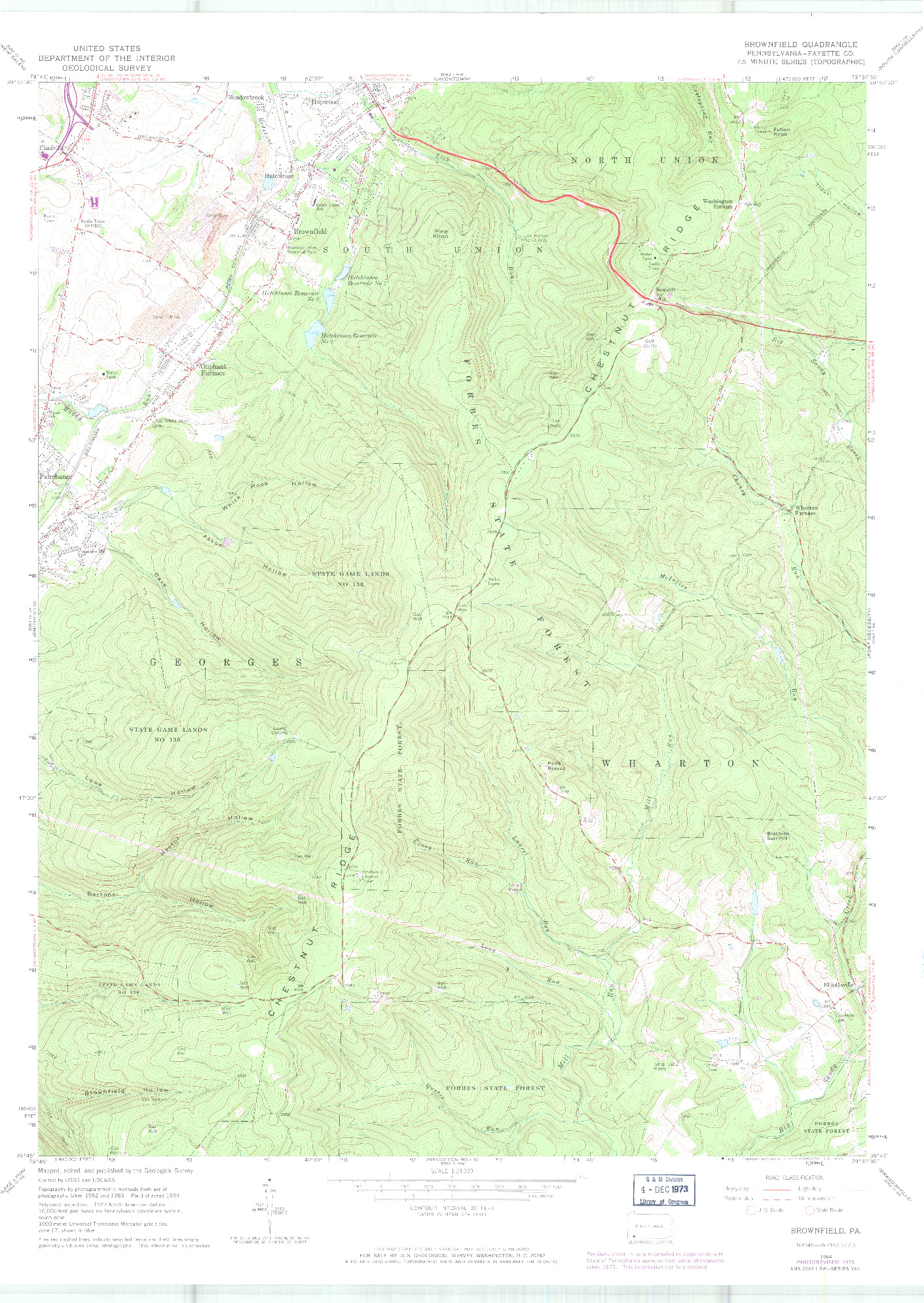 USGS 1:24000-SCALE QUADRANGLE FOR BROWNFIELD, PA 1964