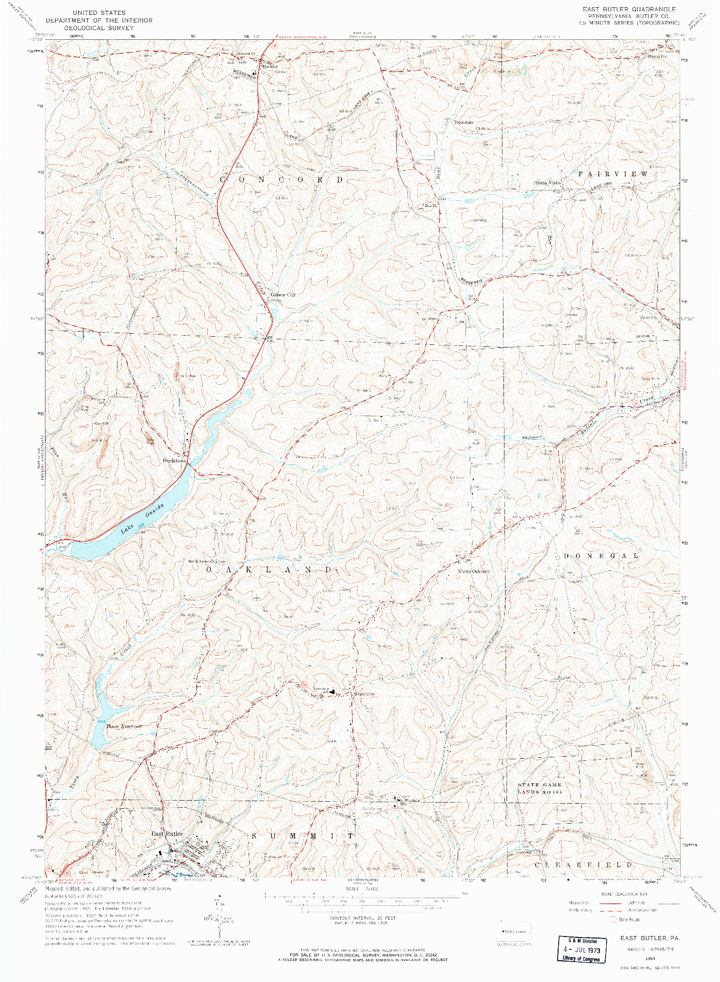 USGS 1:24000-SCALE QUADRANGLE FOR EAST BUTLER, PA 1964