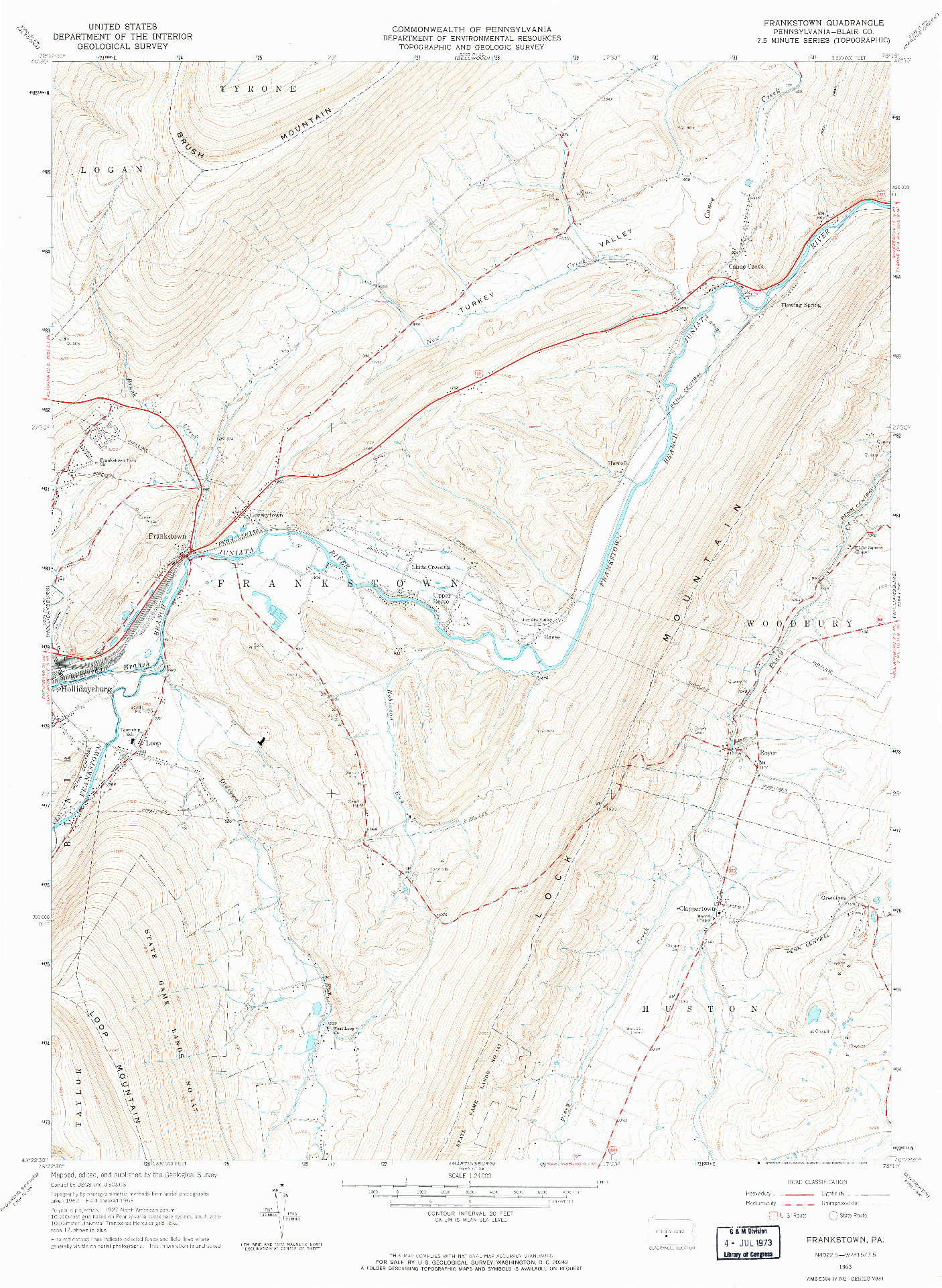 USGS 1:24000-SCALE QUADRANGLE FOR FRANKSTOWN, PA 1963