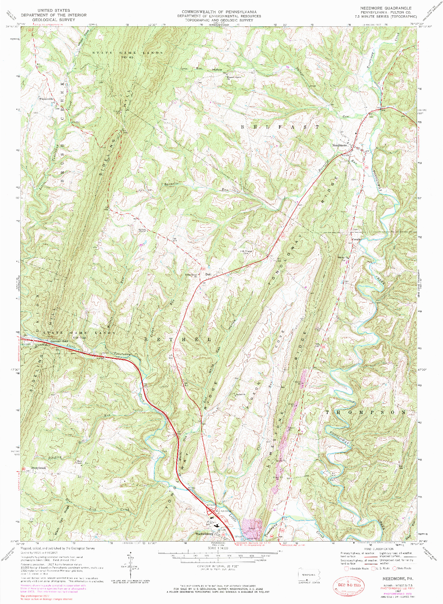 USGS 1:24000-SCALE QUADRANGLE FOR NEEDMORE, PA 1967