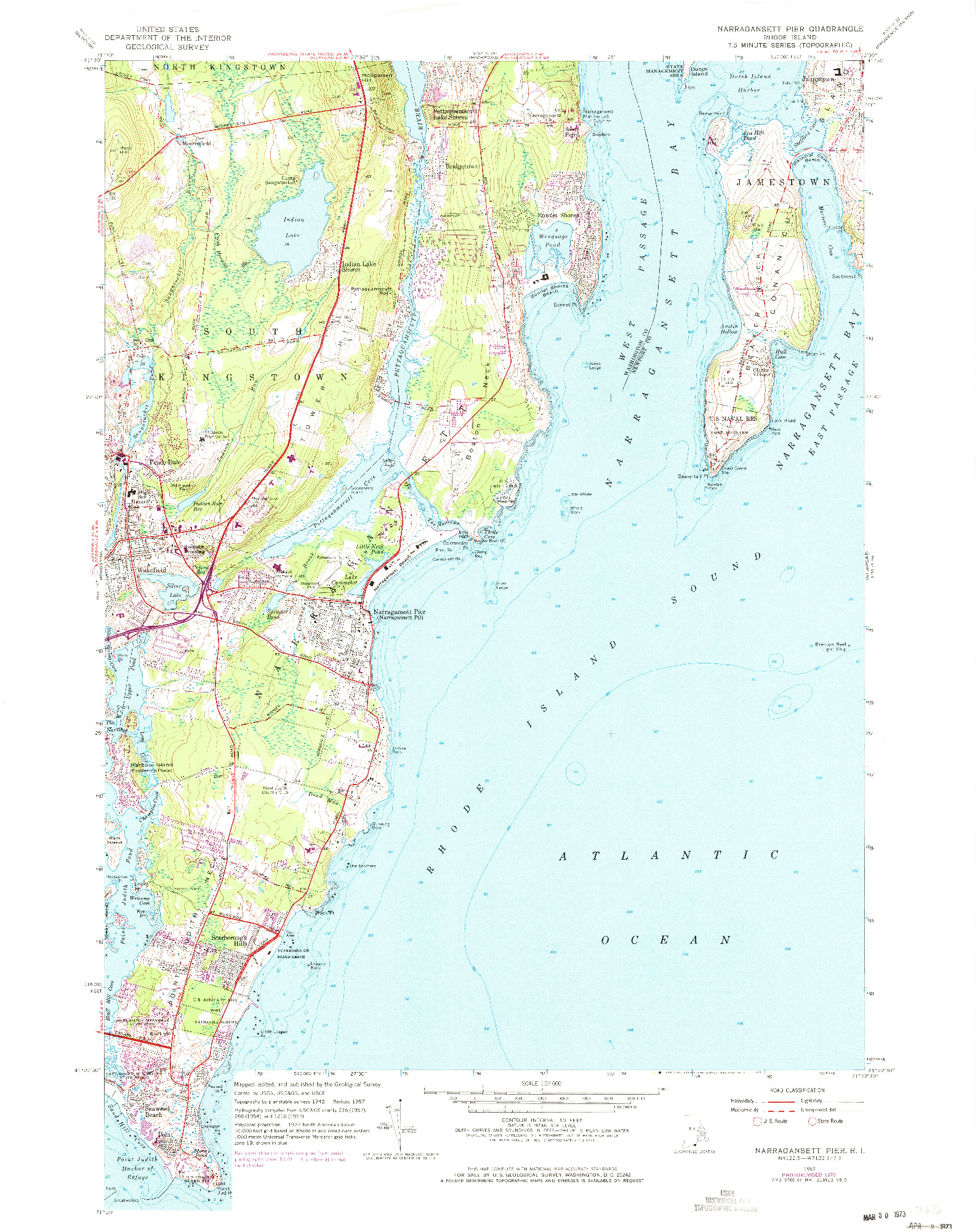 USGS 1:24000-SCALE QUADRANGLE FOR NARRAGANSETT PIER, RI 1957