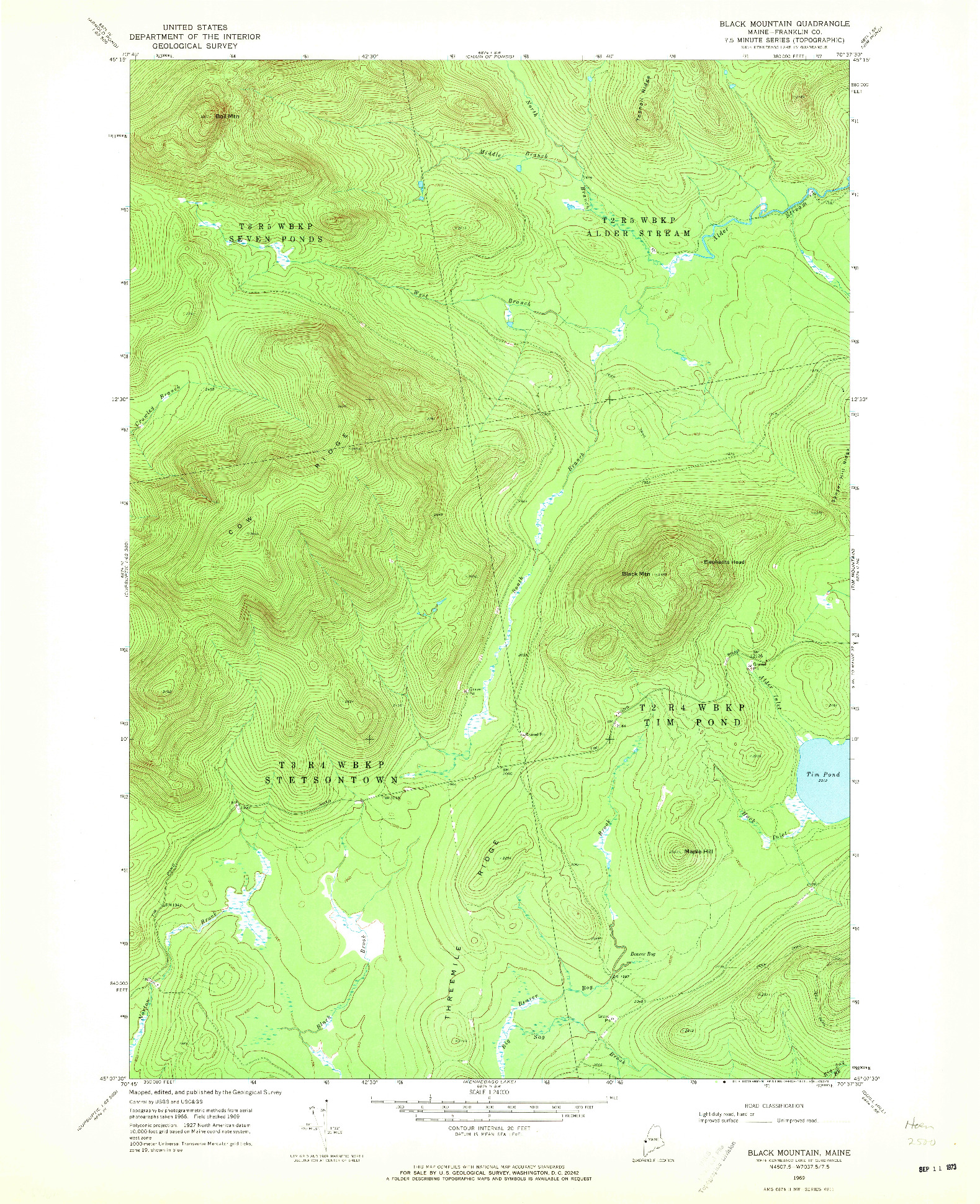 USGS 1:24000-SCALE QUADRANGLE FOR BLACK MOUNTAIN, ME 1969
