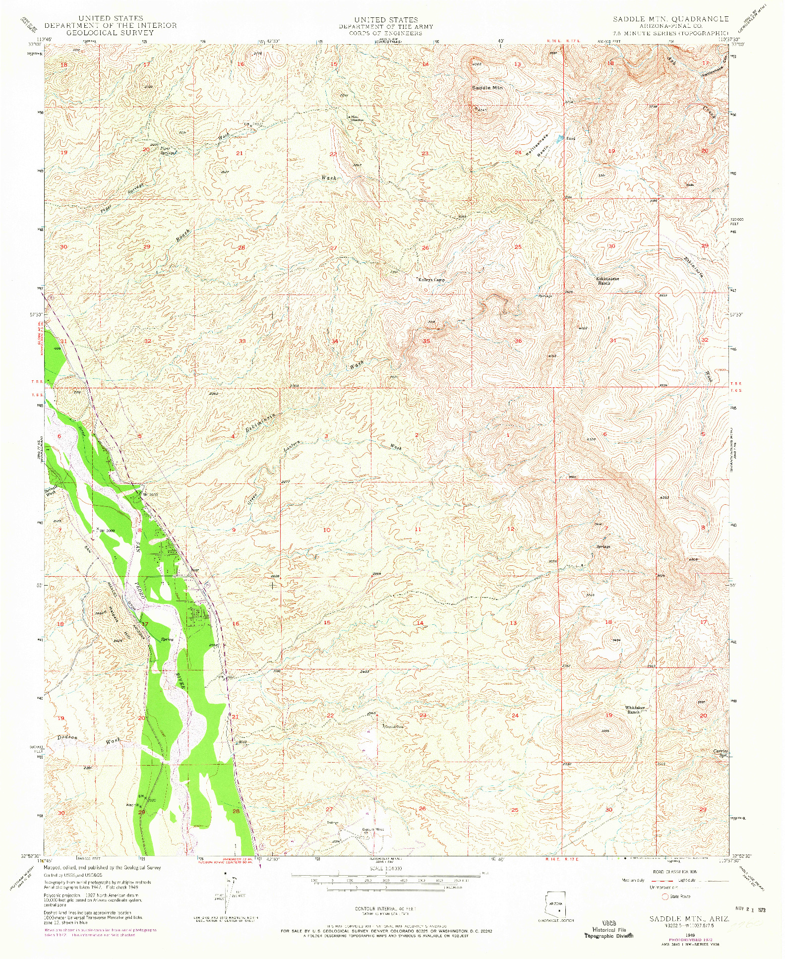 USGS 1:24000-SCALE QUADRANGLE FOR SADDLE MTN., AZ 1949