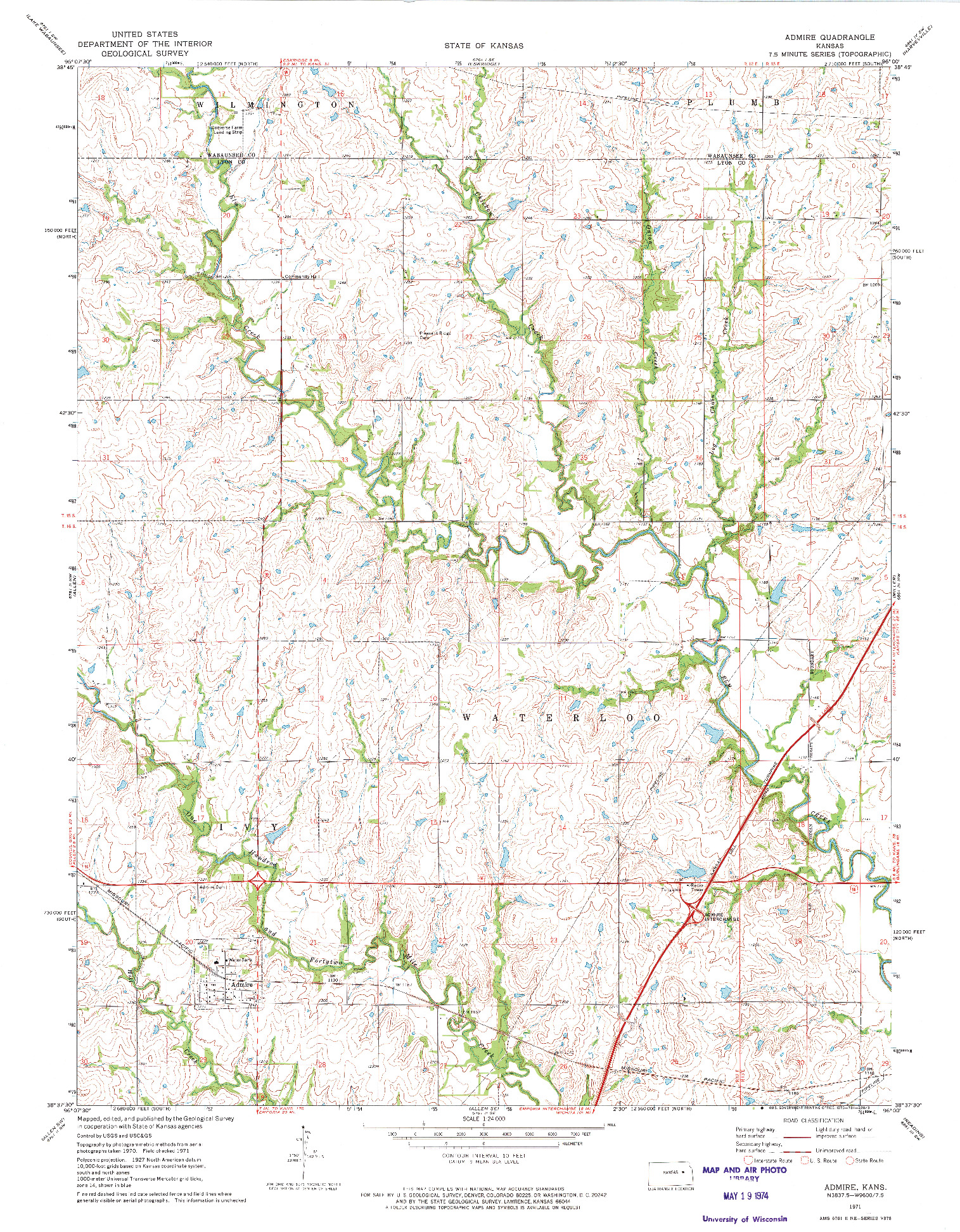 USGS 1:24000-SCALE QUADRANGLE FOR ADMIRE, KS 1971