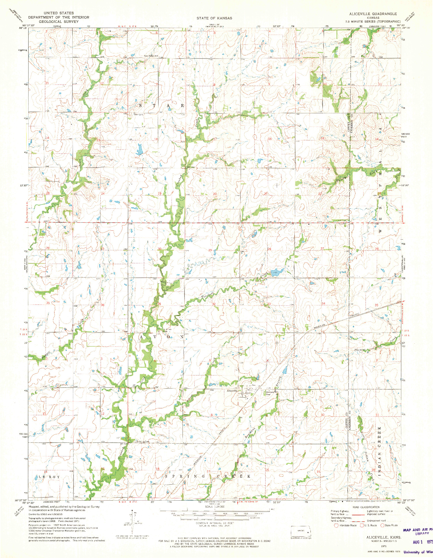 USGS 1:24000-SCALE QUADRANGLE FOR ALICEVILLE, KS 1971
