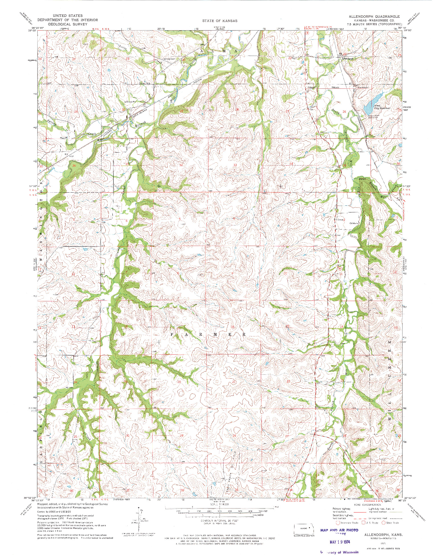 USGS 1:24000-SCALE QUADRANGLE FOR ALLENDORPH, KS 1971