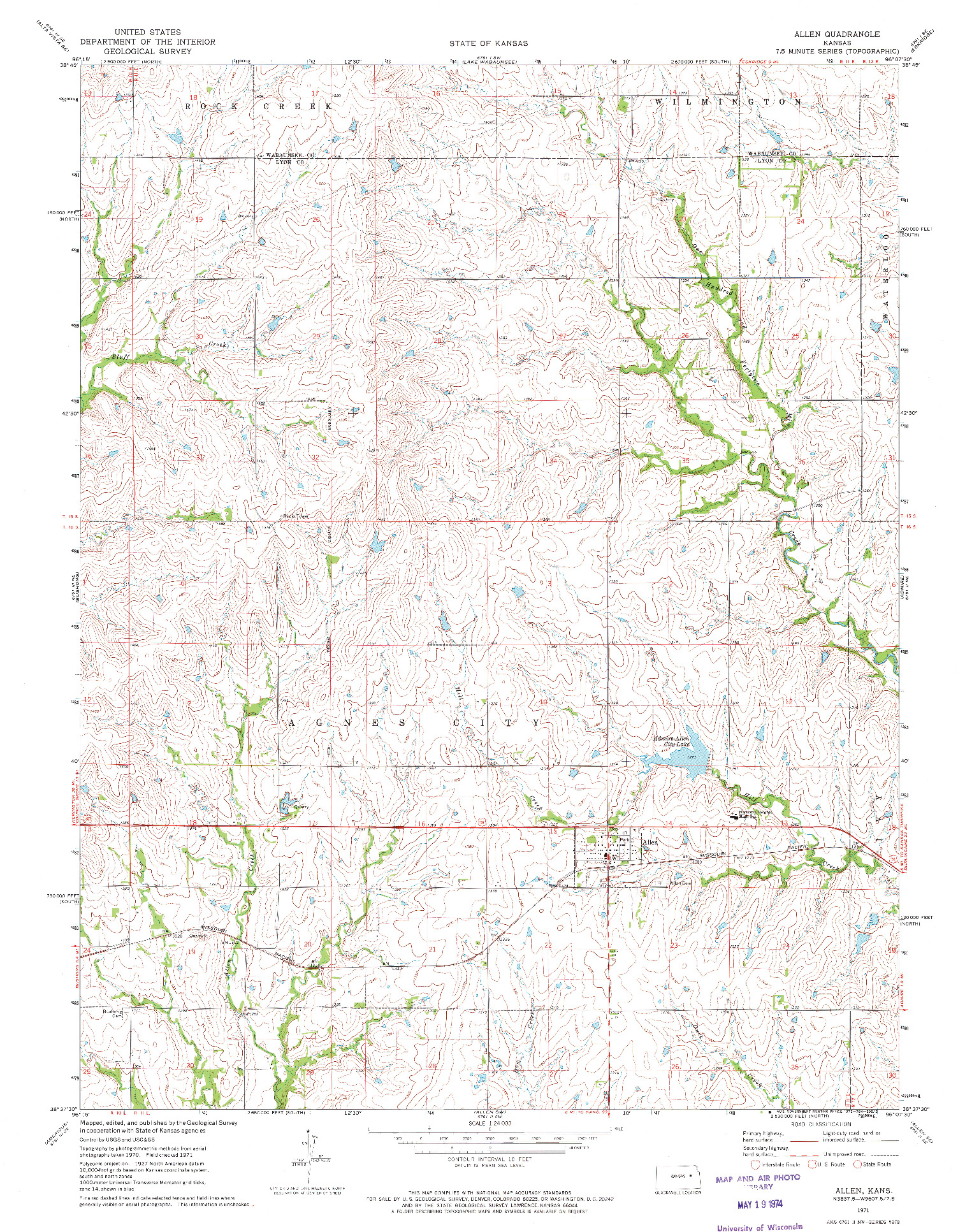 USGS 1:24000-SCALE QUADRANGLE FOR ALLEN, KS 1971