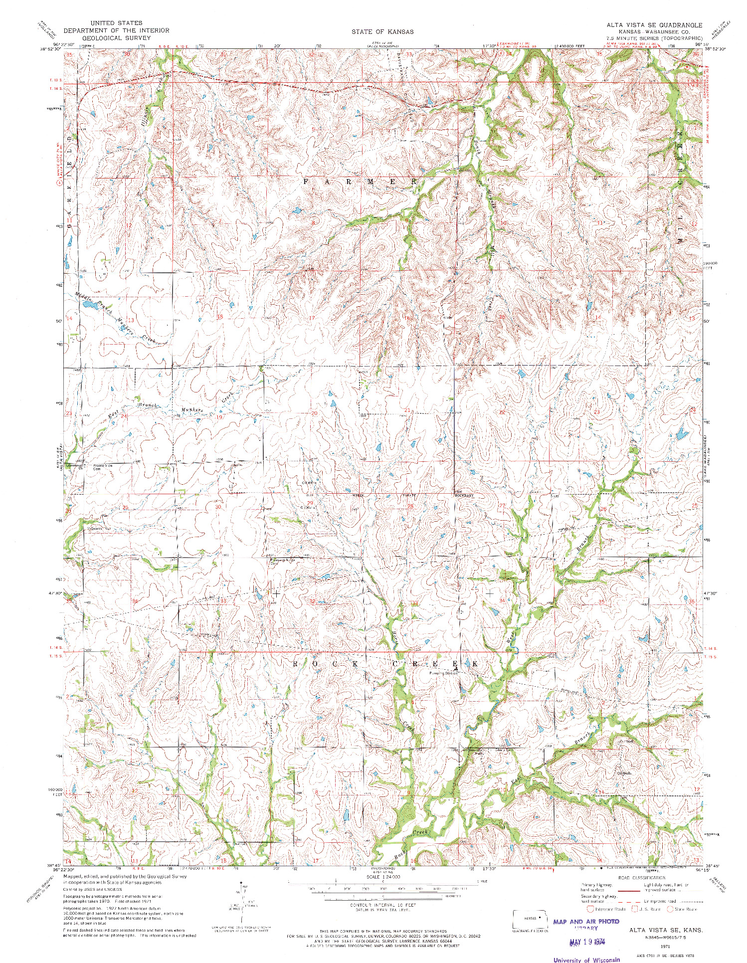 USGS 1:24000-SCALE QUADRANGLE FOR ALTA VISTA SE, KS 1971