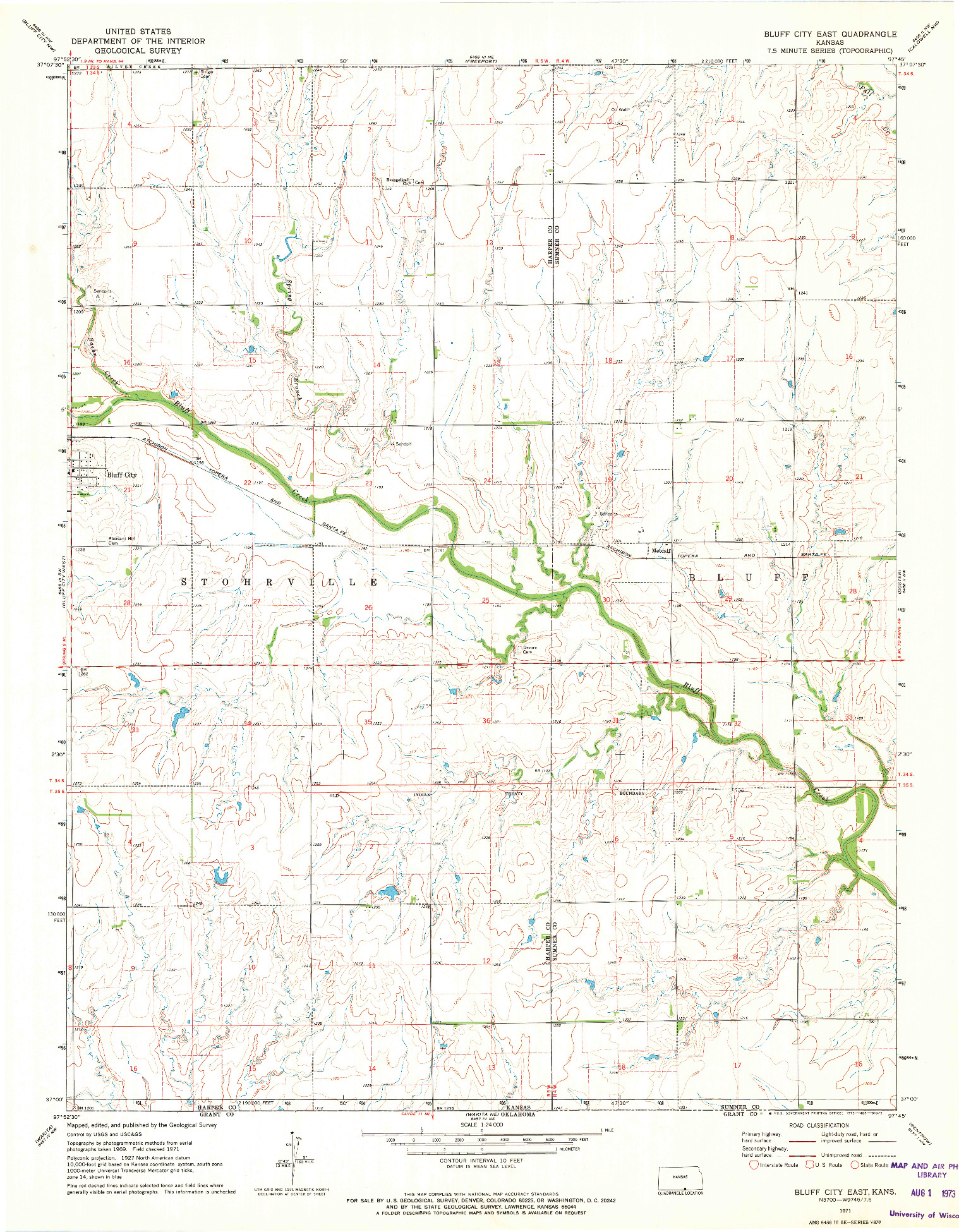USGS 1:24000-SCALE QUADRANGLE FOR BLUFF CITY EAST, KS 1971