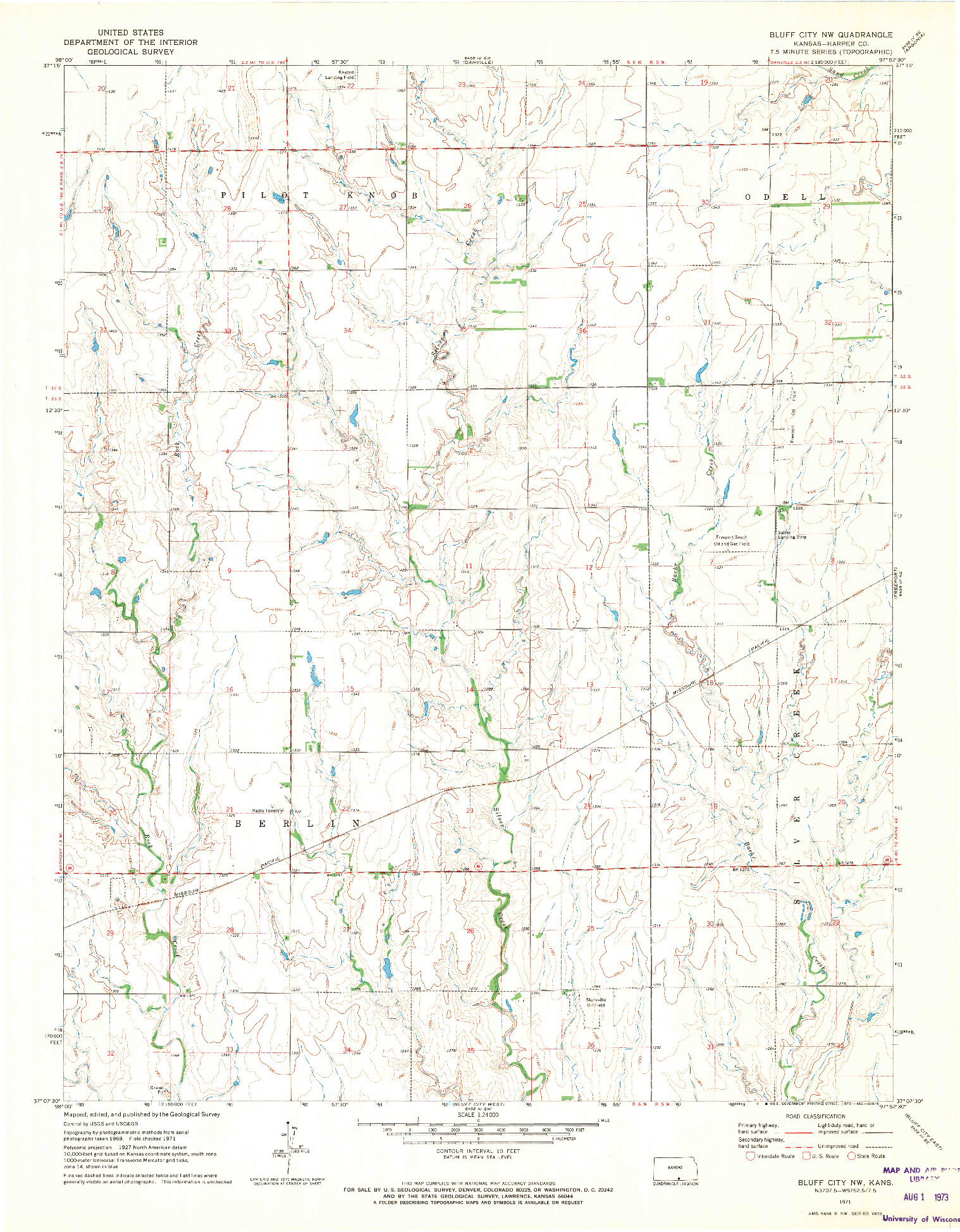 USGS 1:24000-SCALE QUADRANGLE FOR BLUFF CITY NW, KS 1971