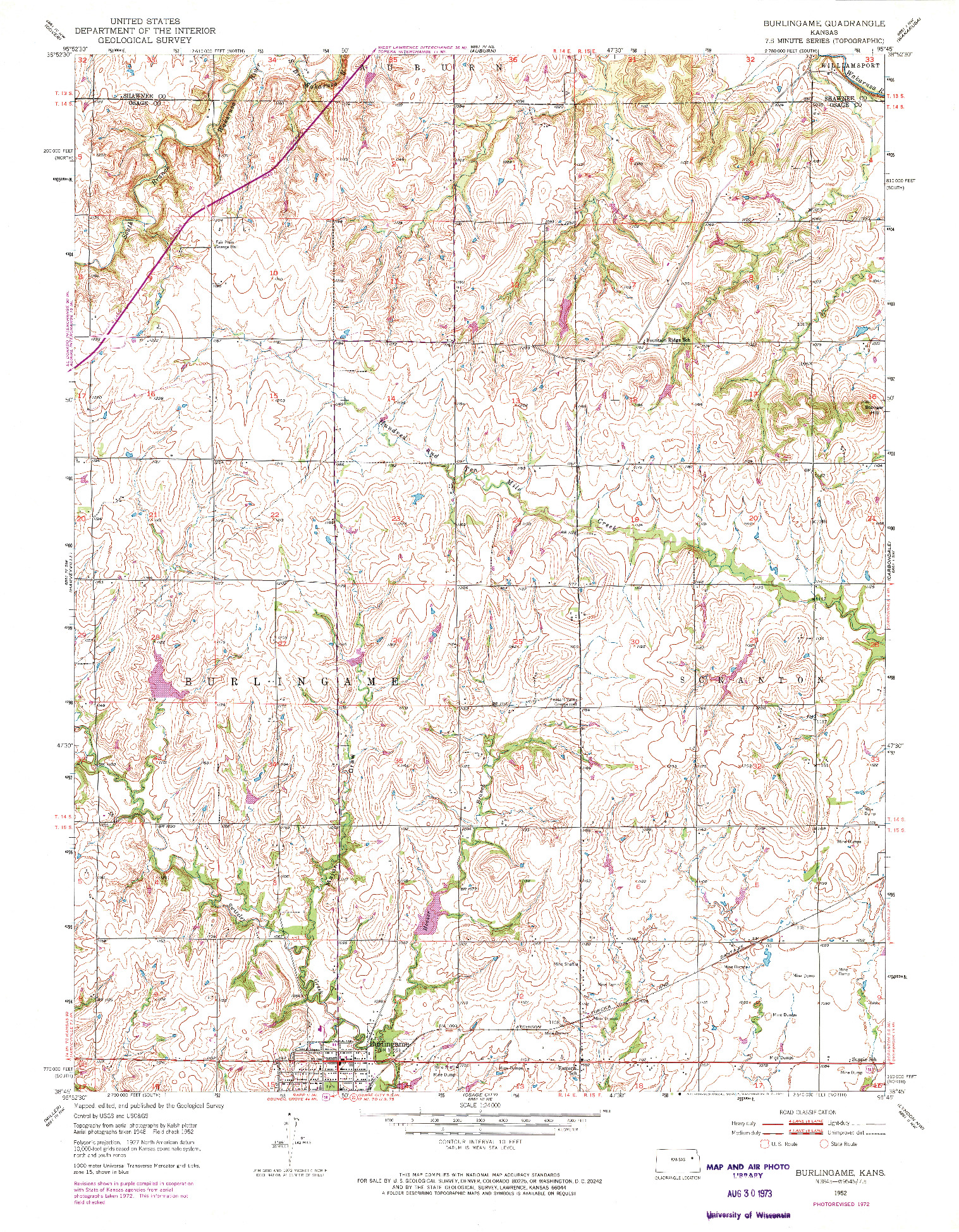 USGS 1:24000-SCALE QUADRANGLE FOR BURLINGAME, KS 1952