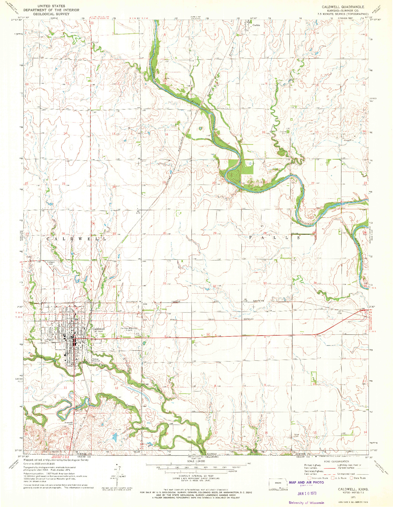 USGS 1:24000-SCALE QUADRANGLE FOR CALDWELL, KS 1971