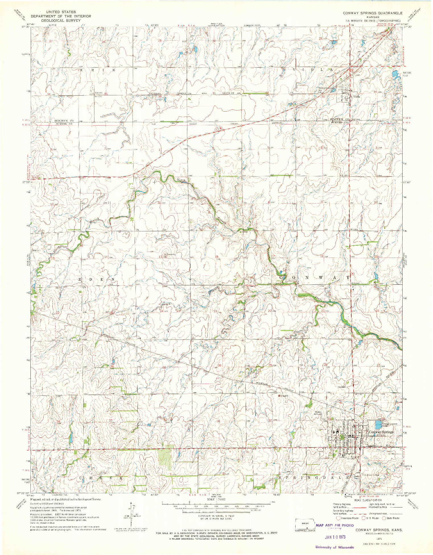 USGS 1:24000-SCALE QUADRANGLE FOR CONWAY SPRINGS, KS 1971