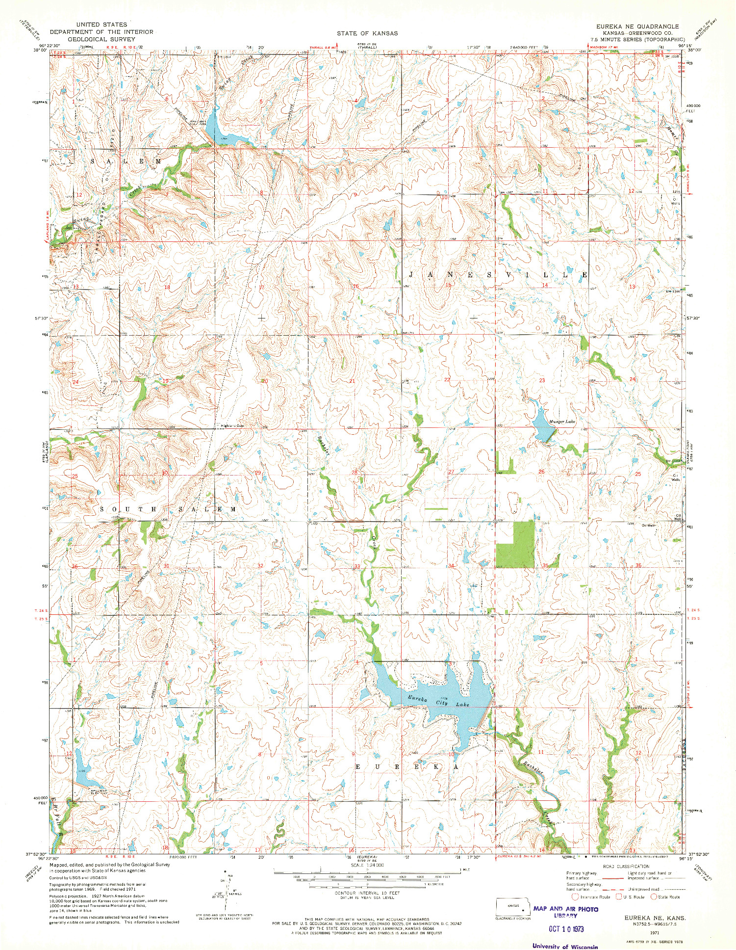 USGS 1:24000-SCALE QUADRANGLE FOR EUREKA NE, KS 1971