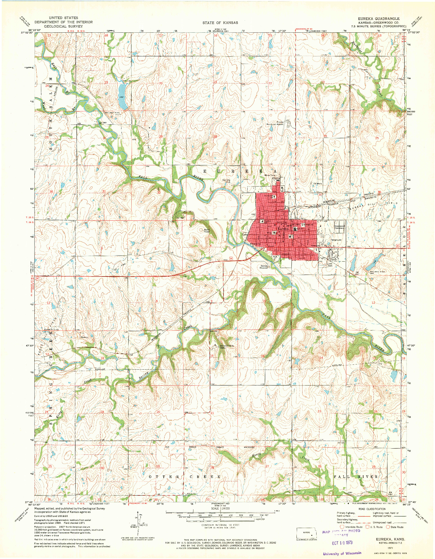 USGS 1:24000-SCALE QUADRANGLE FOR EUREKA, KS 1971