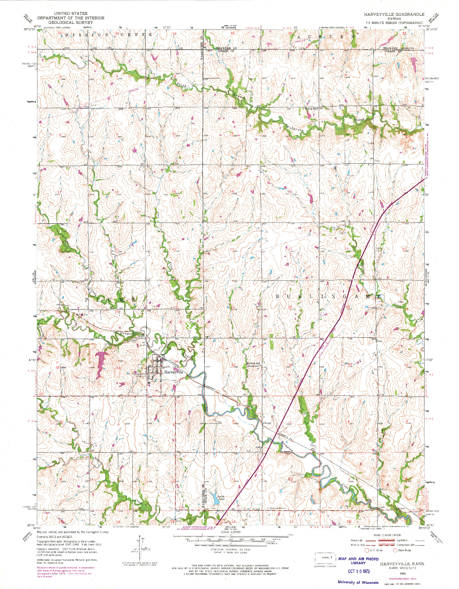 USGS 1:24000-SCALE QUADRANGLE FOR HARVEYVILLE, KS 1952