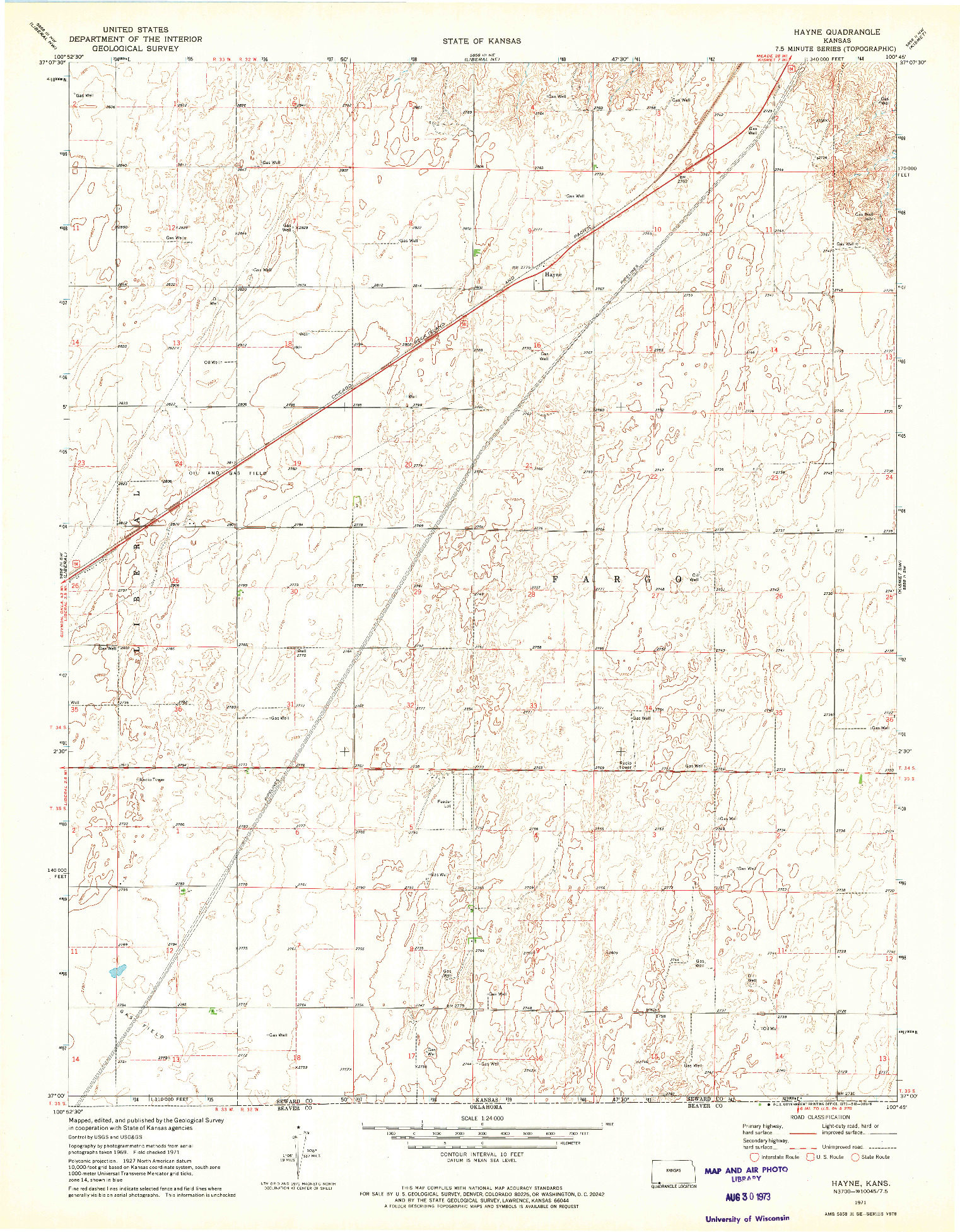 USGS 1:24000-SCALE QUADRANGLE FOR HAYNE, KS 1971