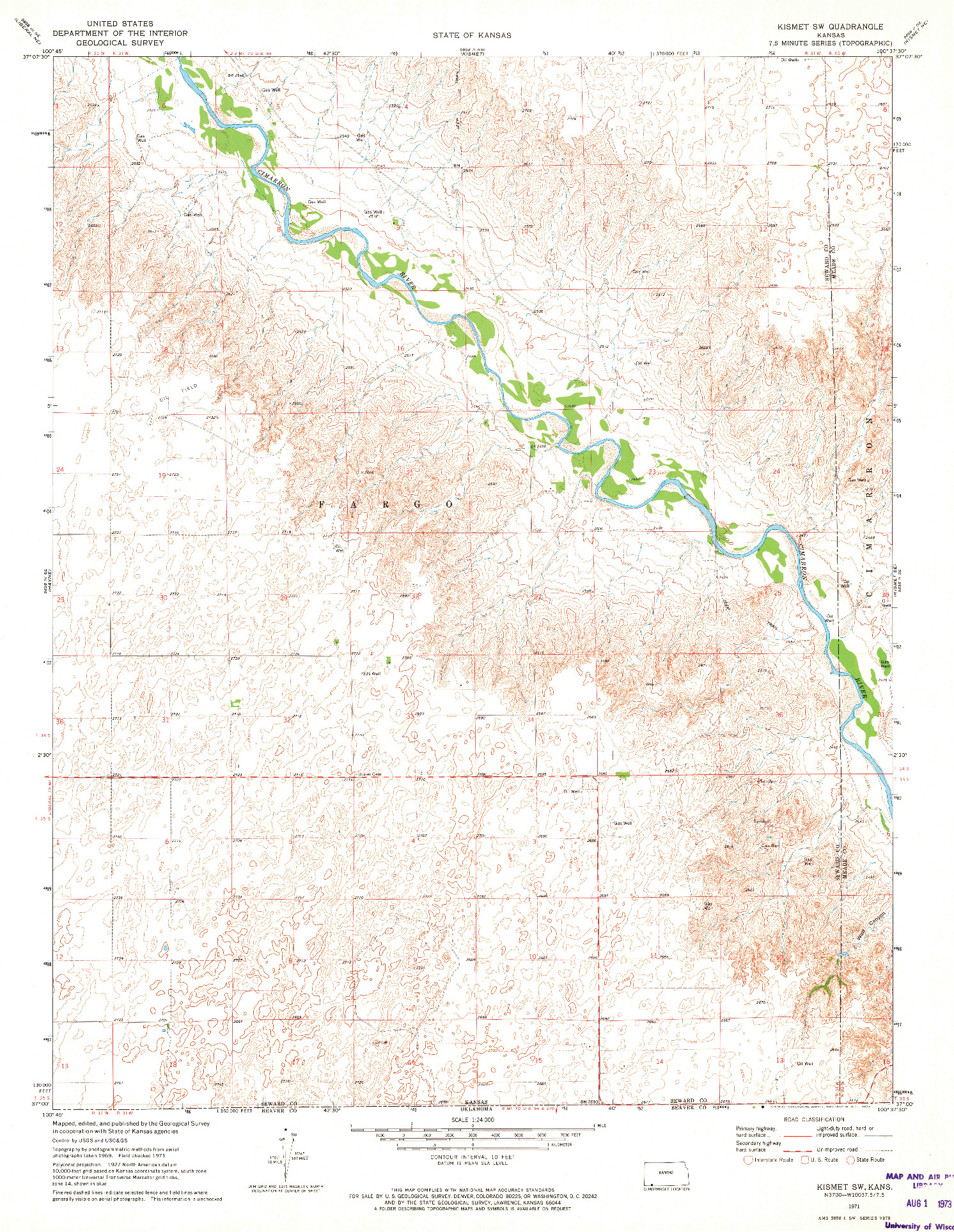 USGS 1:24000-SCALE QUADRANGLE FOR KISMET SW, KS 1971