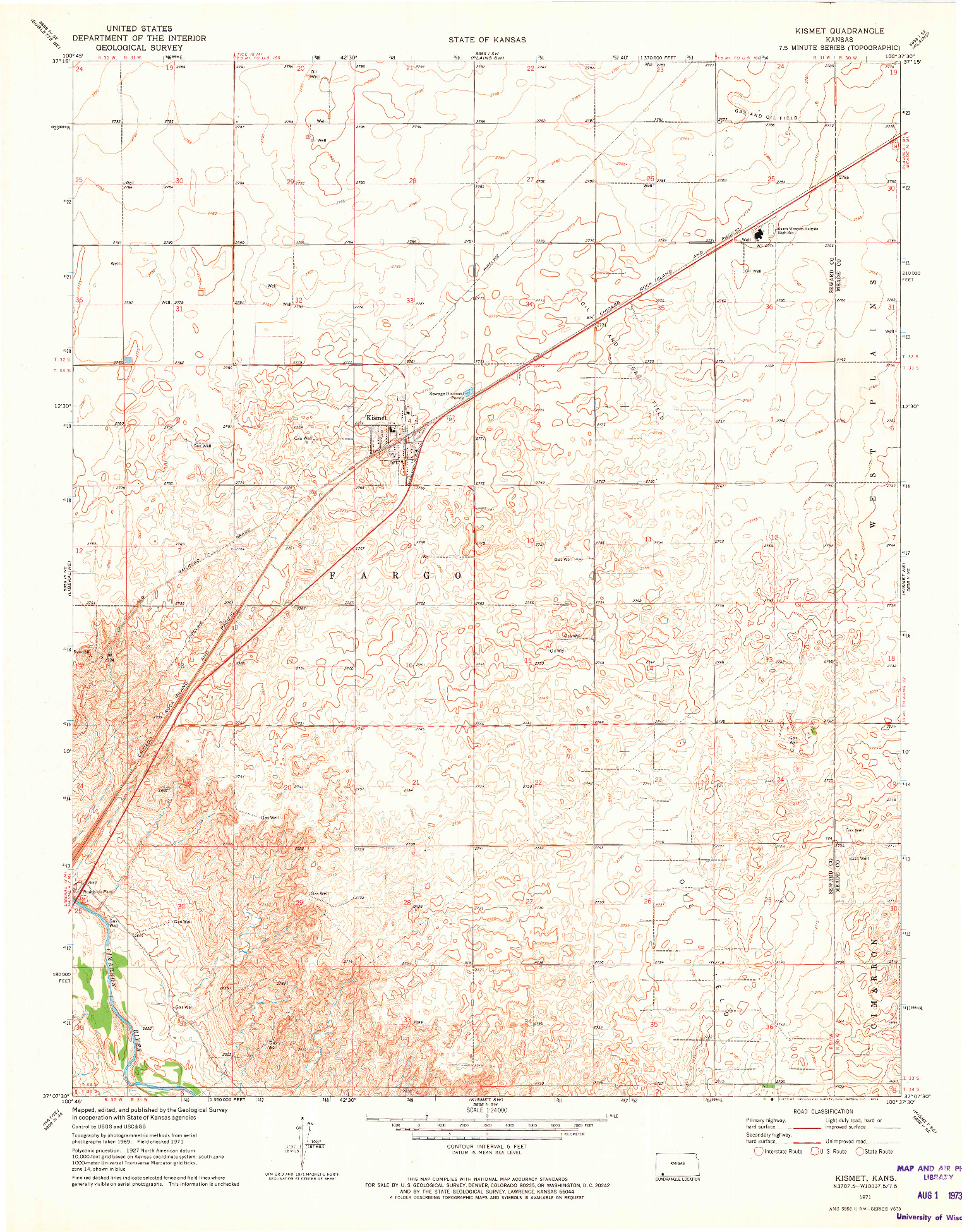 USGS 1:24000-SCALE QUADRANGLE FOR KISMET, KS 1971