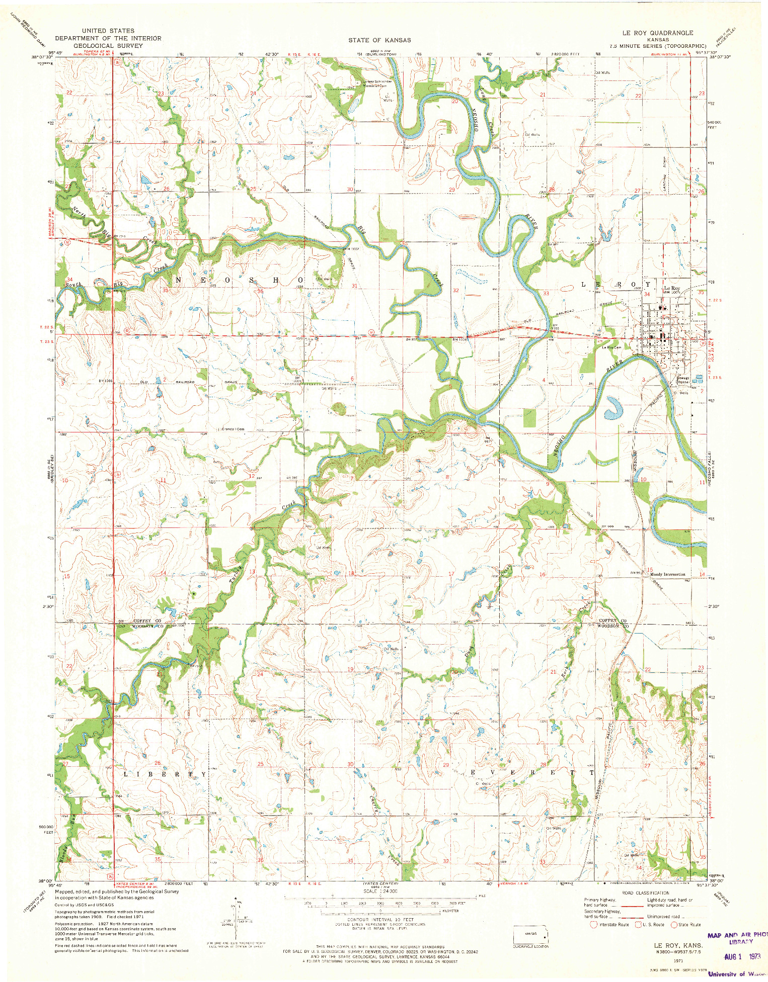 USGS 1:24000-SCALE QUADRANGLE FOR LE ROY, KS 1971
