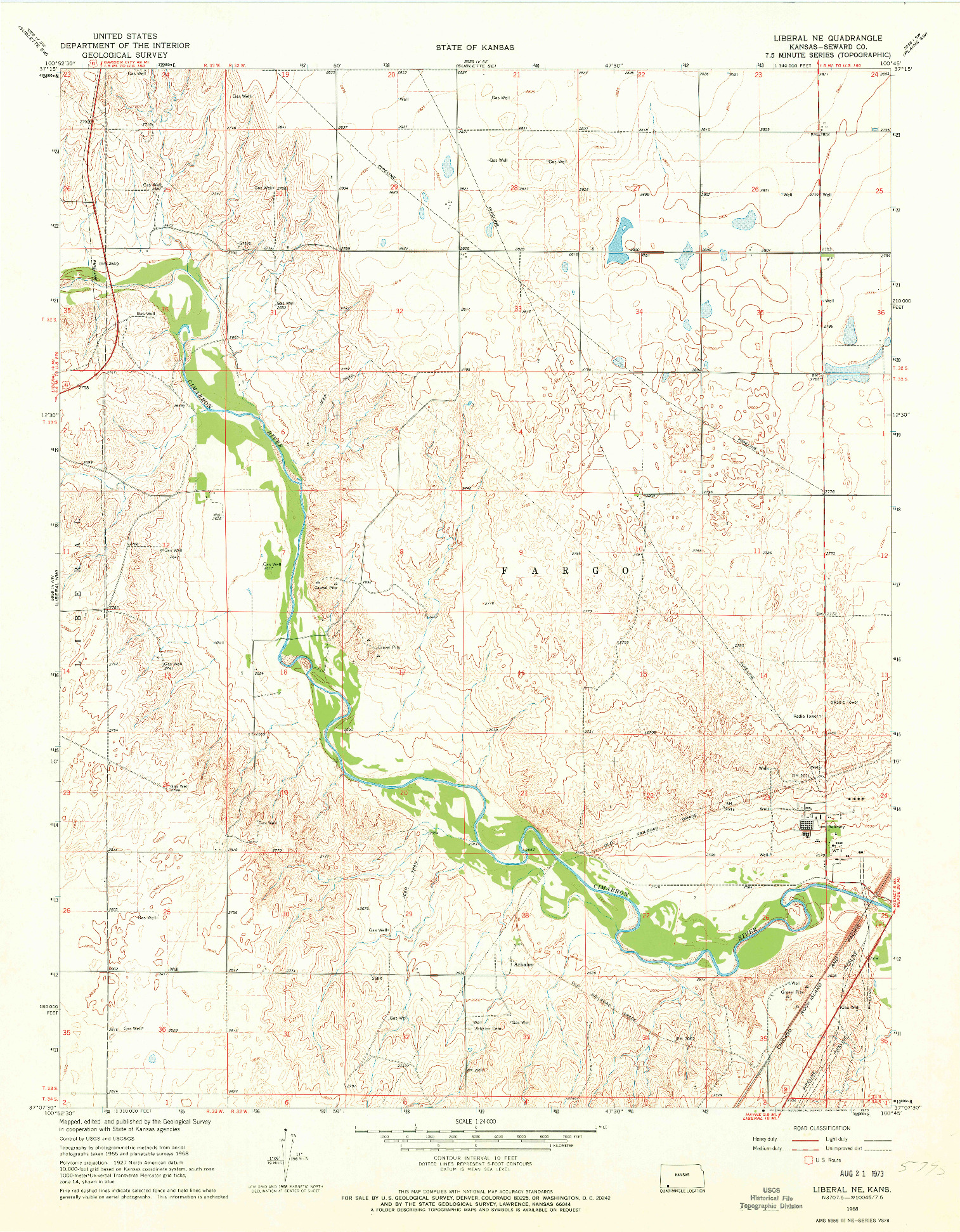 USGS 1:24000-SCALE QUADRANGLE FOR LIBERAL NE, KS 1968